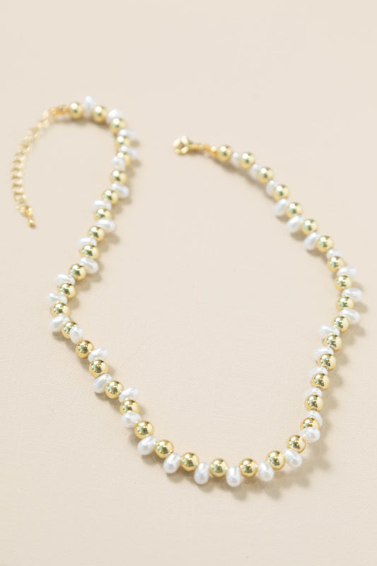 Gold Bead Pearl Necklace