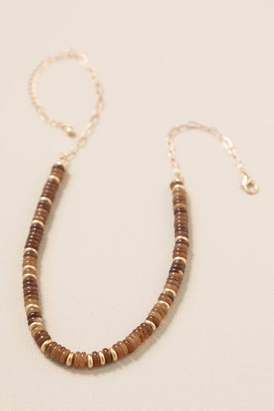 Brown Beaded Chain Link Necklace