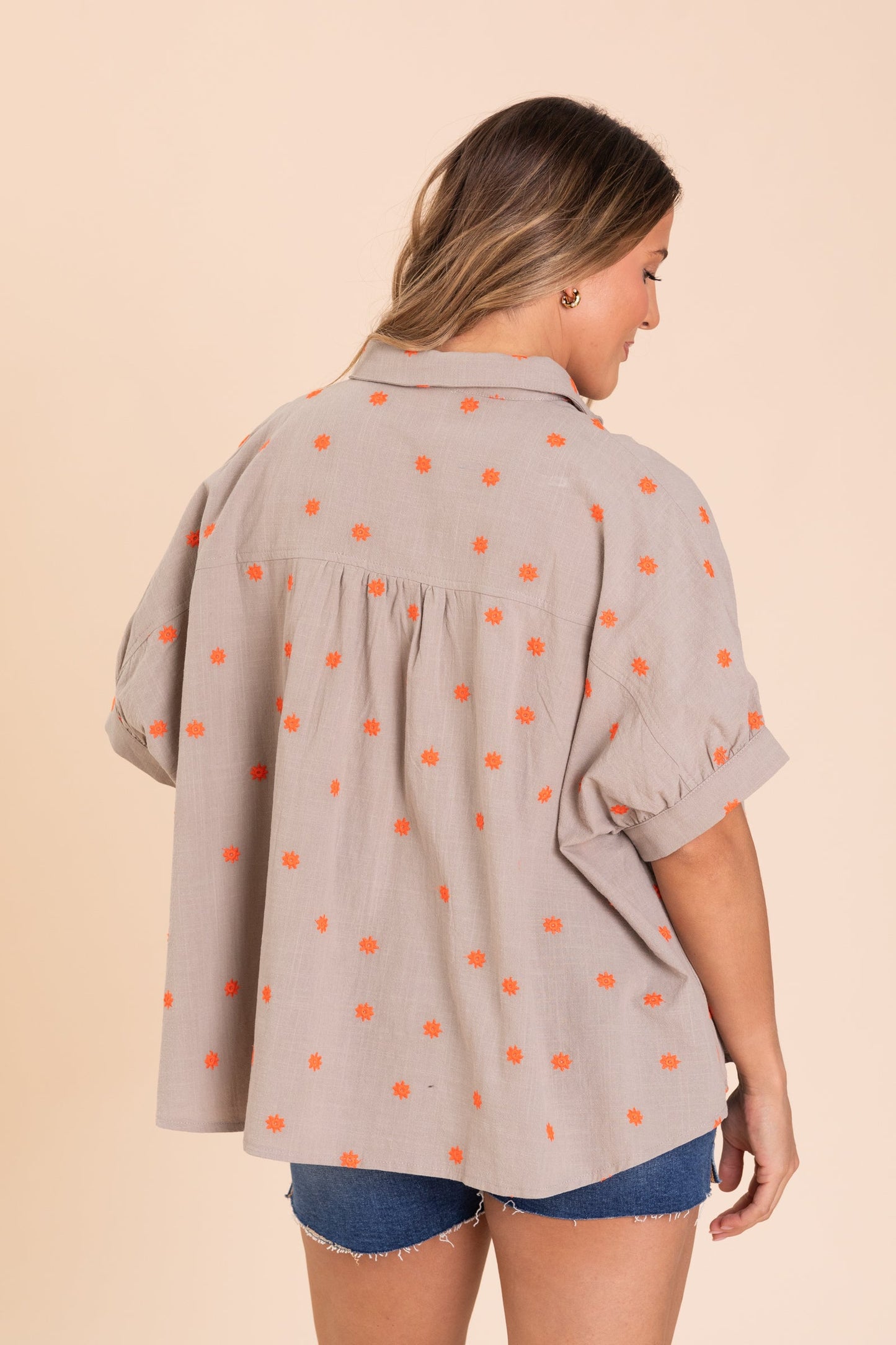 Ash Mocha Embroidery Detailing Linen Shirt