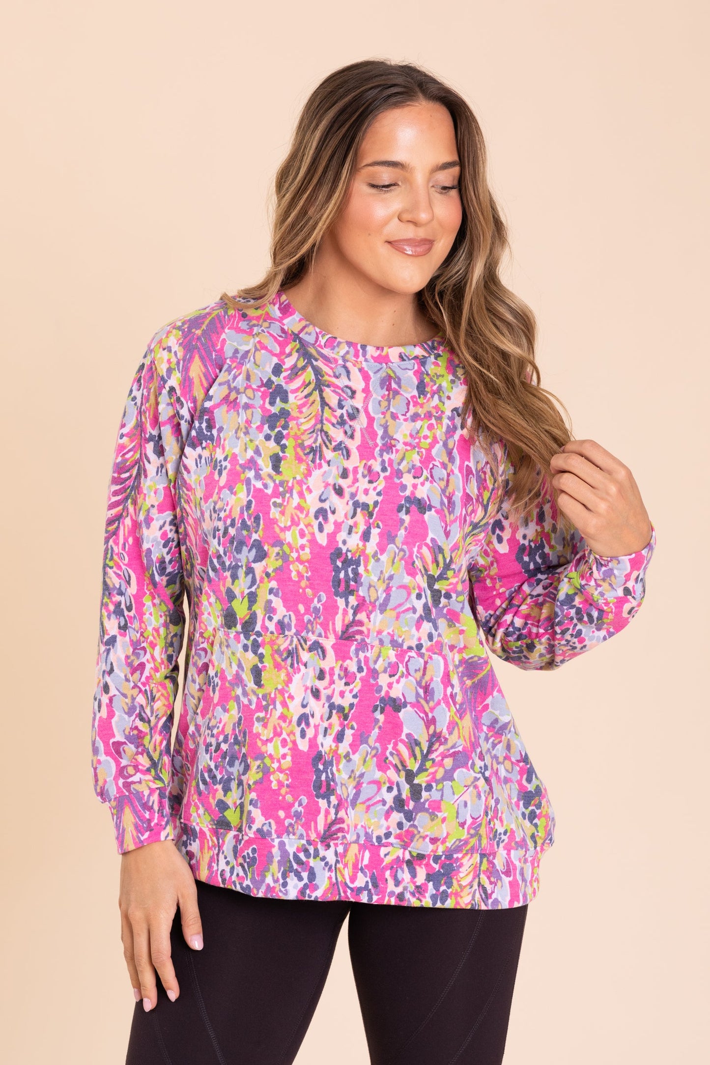 Spring Showers Lightweight French Terry Printed Sweatshirt With Pocket