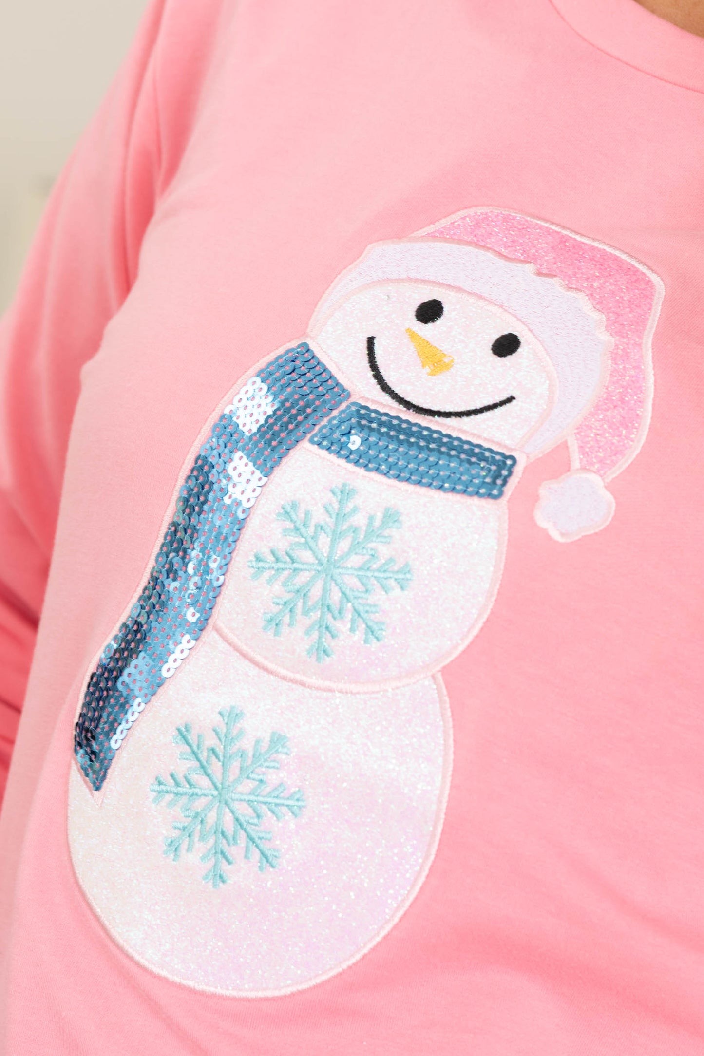 Pink Long Sleeve With Glitter Snowman