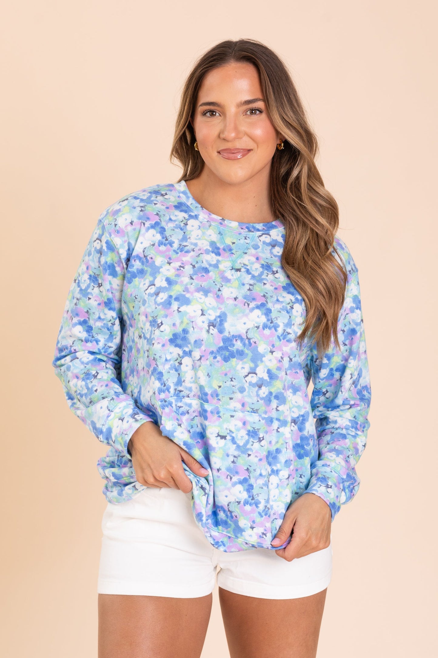 Spring Showers Lightweight French Terry Printed Sweatshirt With Pocket