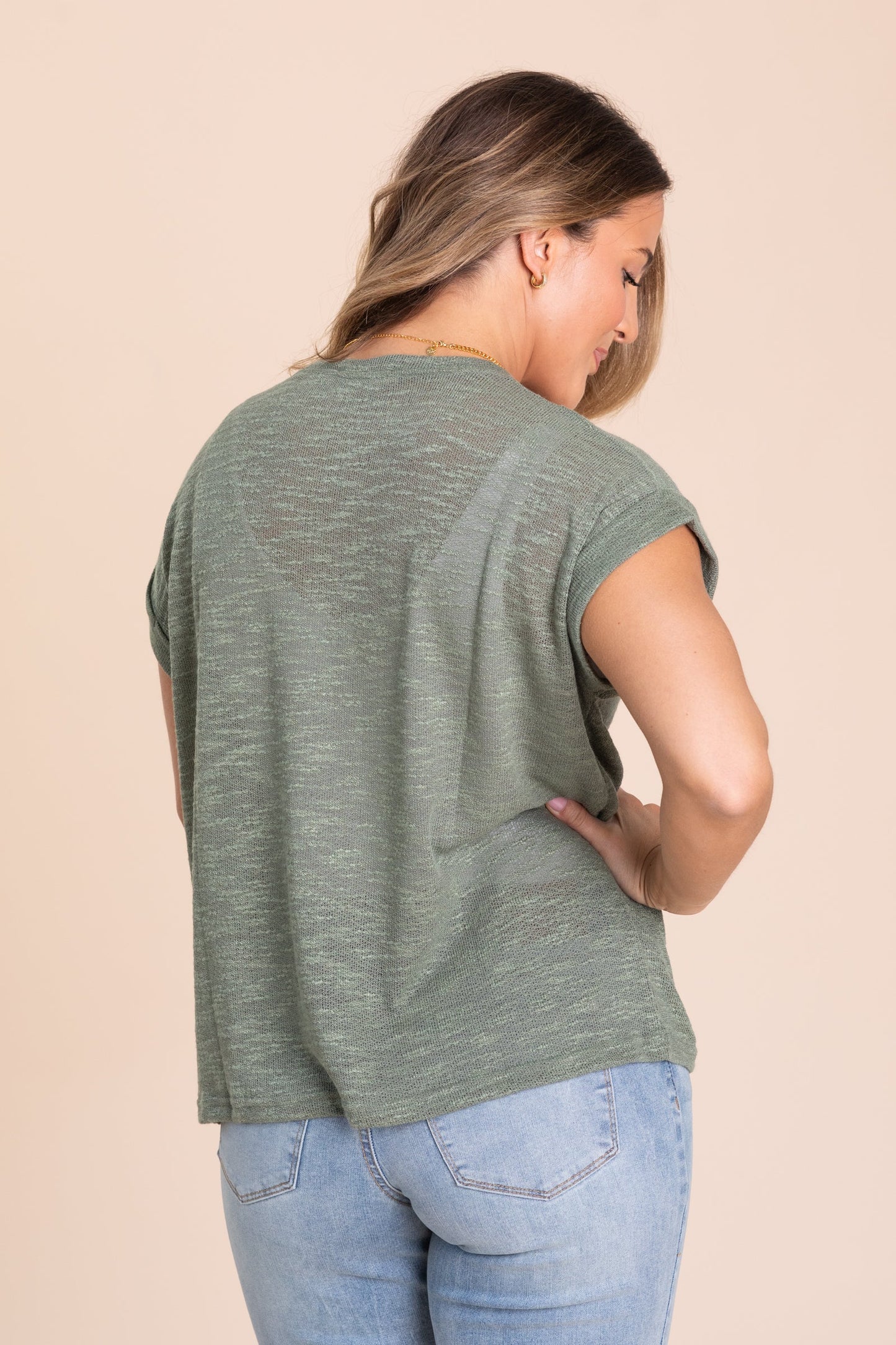 Hacci Slub Rolled Up Short Sleeve Knit Top