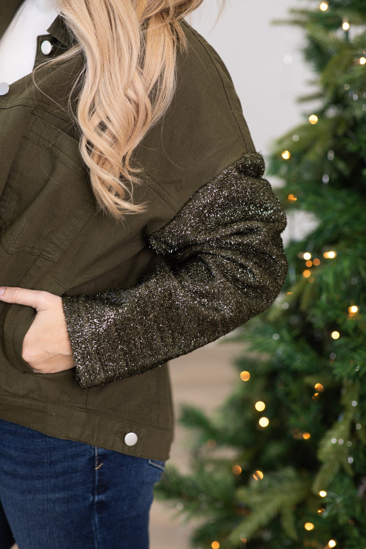 Olive Jacket With Lurex Sleeves