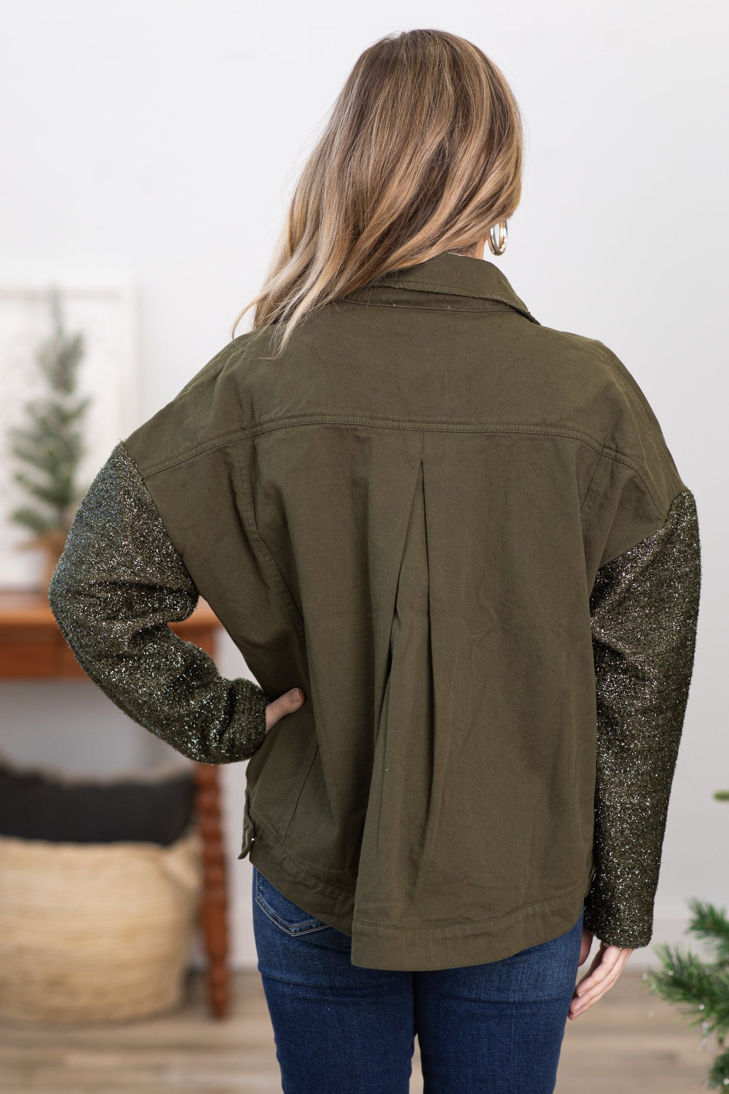 Olive Jacket With Lurex Sleeves