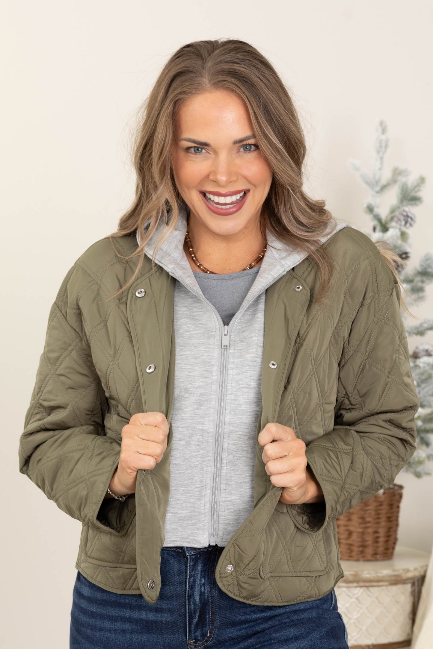 Olive Hooded Contrast Jacket