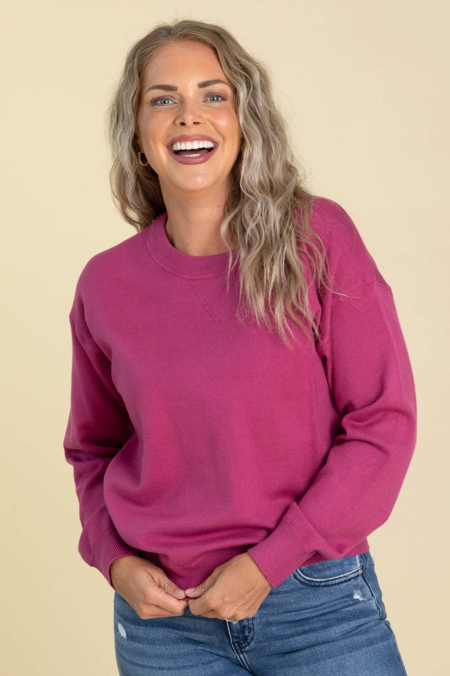 Solid Pullover Knit Top Sweaters