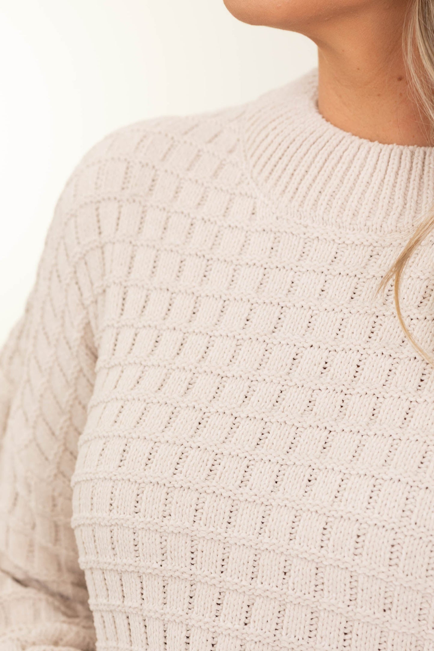 Beige Relaxed Textured Knit Sweater