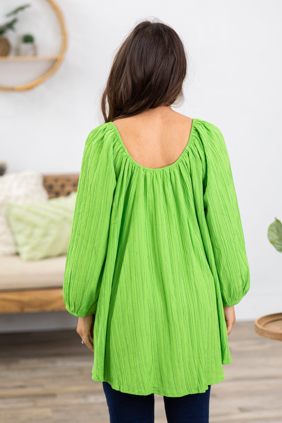 Lime Green Elastic Trim Textured Top