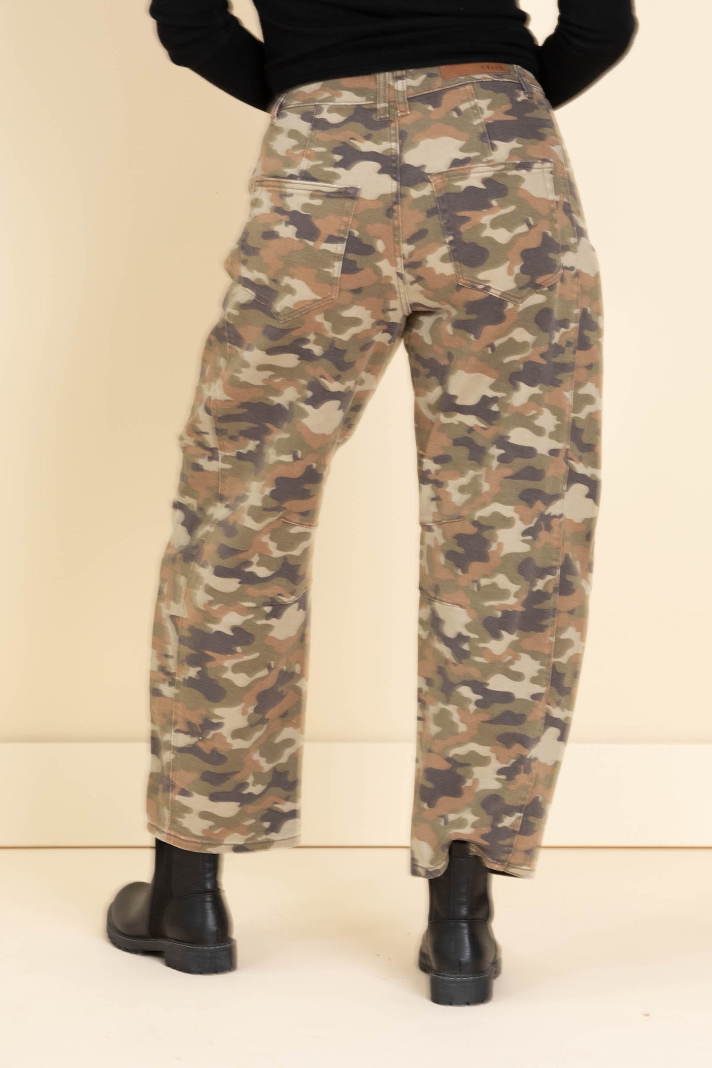 Cello Camo Mid Rise Barrel Jeans