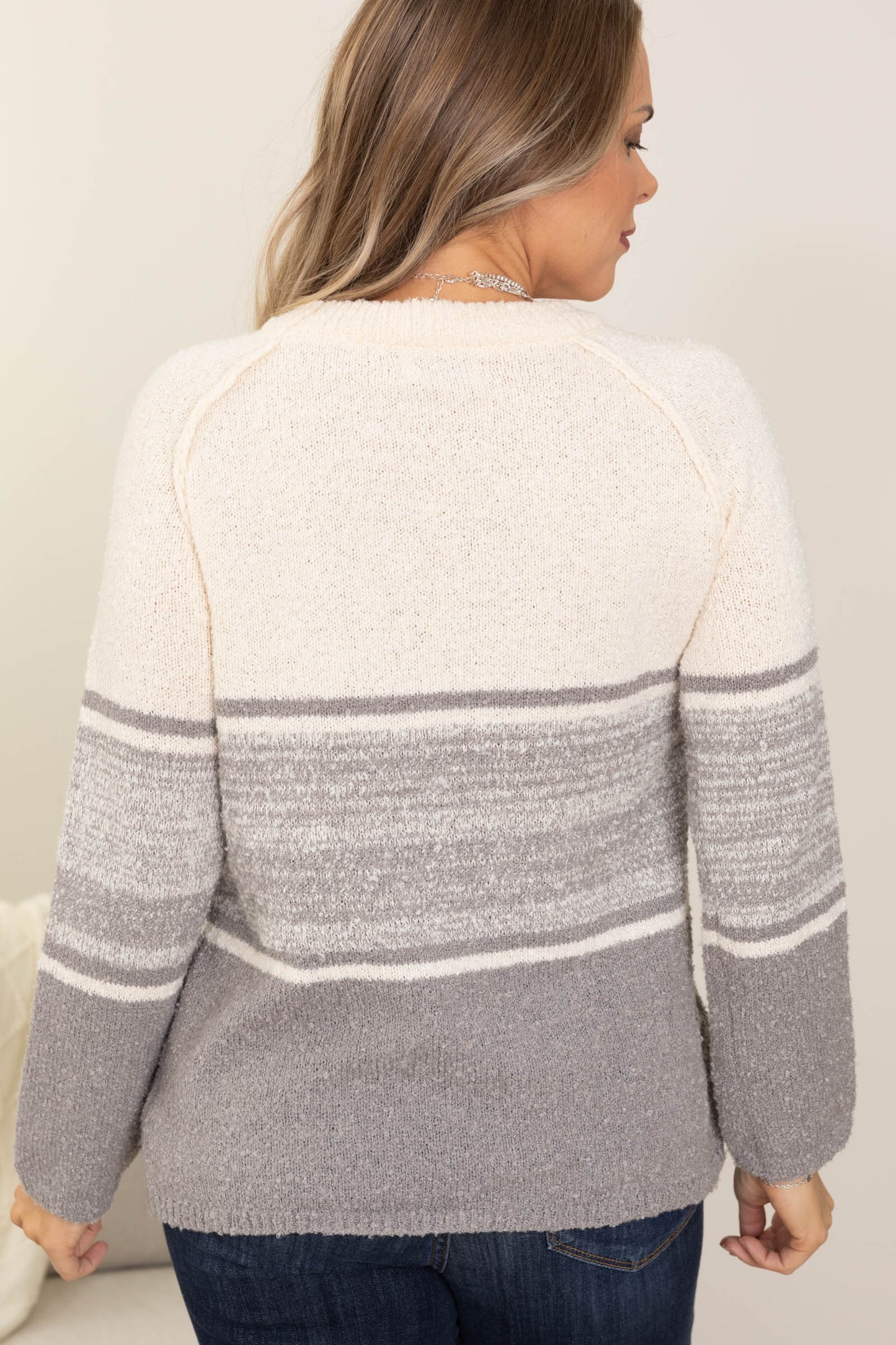 Grey Soft Sweater With Stripe Gradient