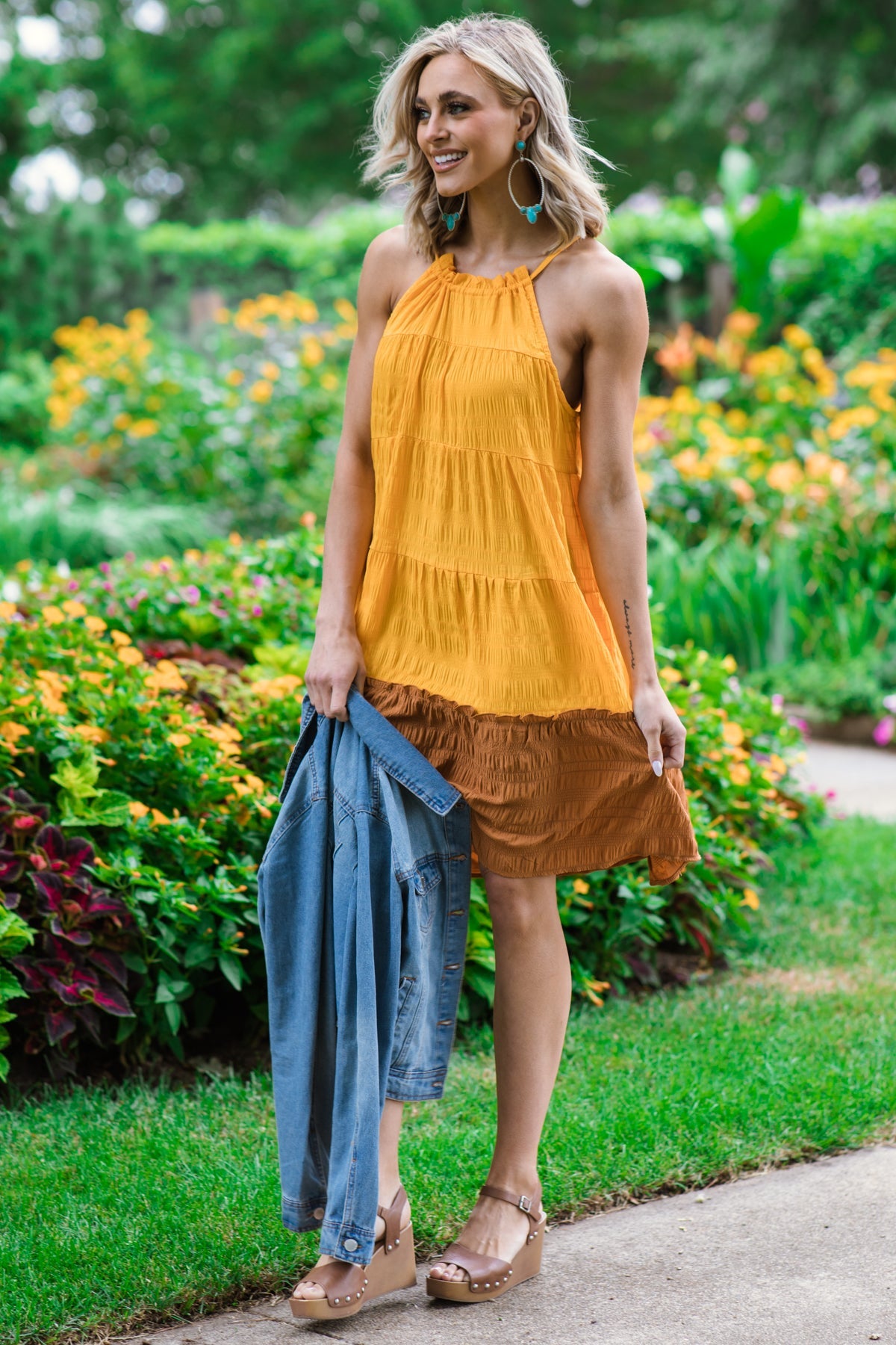 Orange and Cinnamon Colorblock Dress