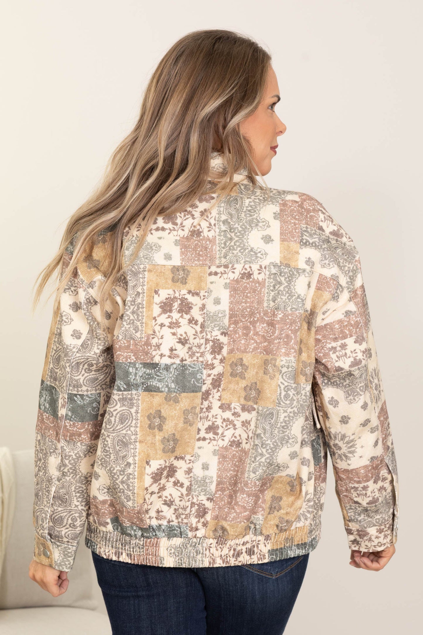 Patchwork Printed Floral Zip Up Bomber Jacket