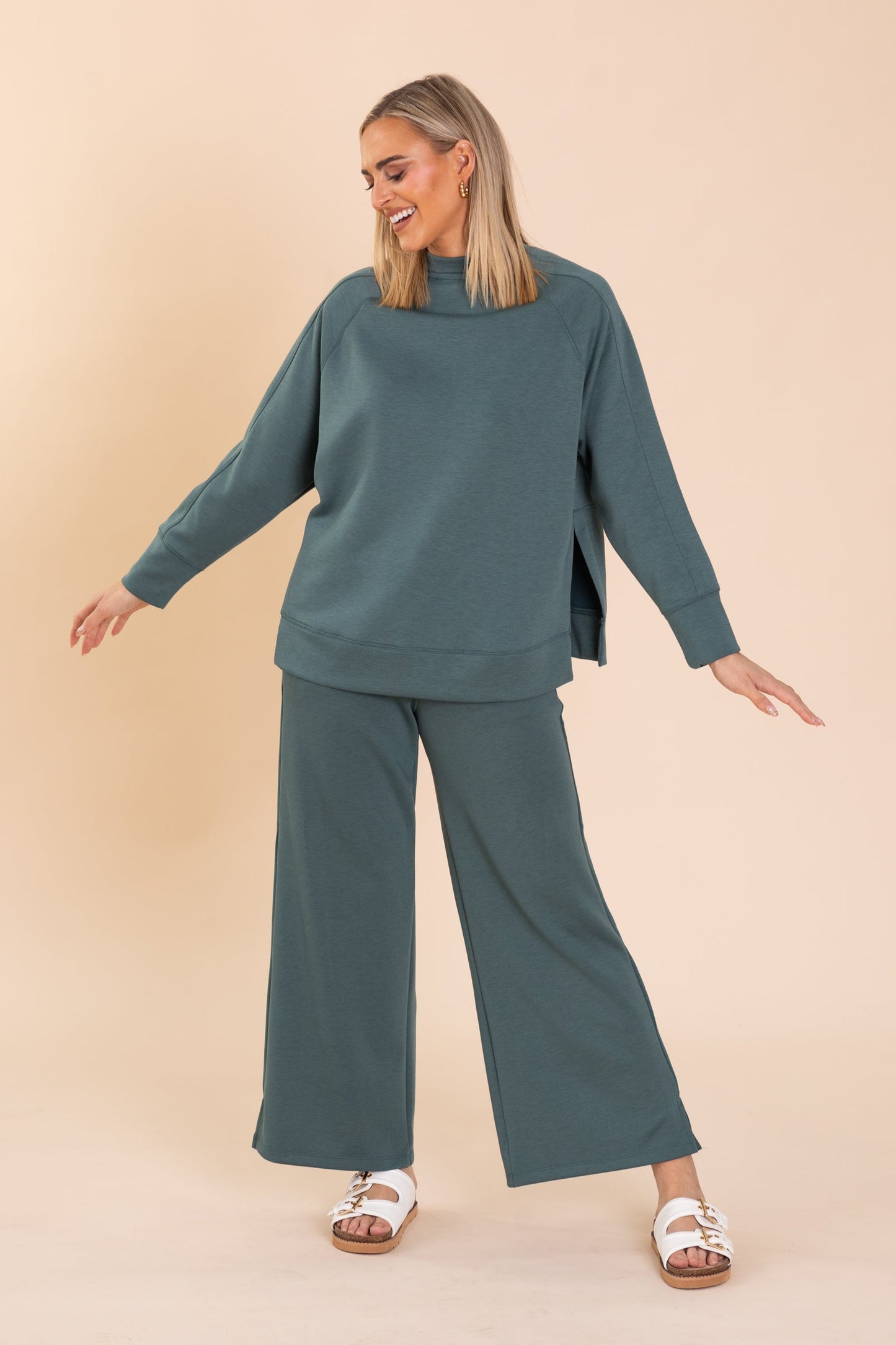 Ash Jade Scuba Drawstring Pants With Slit