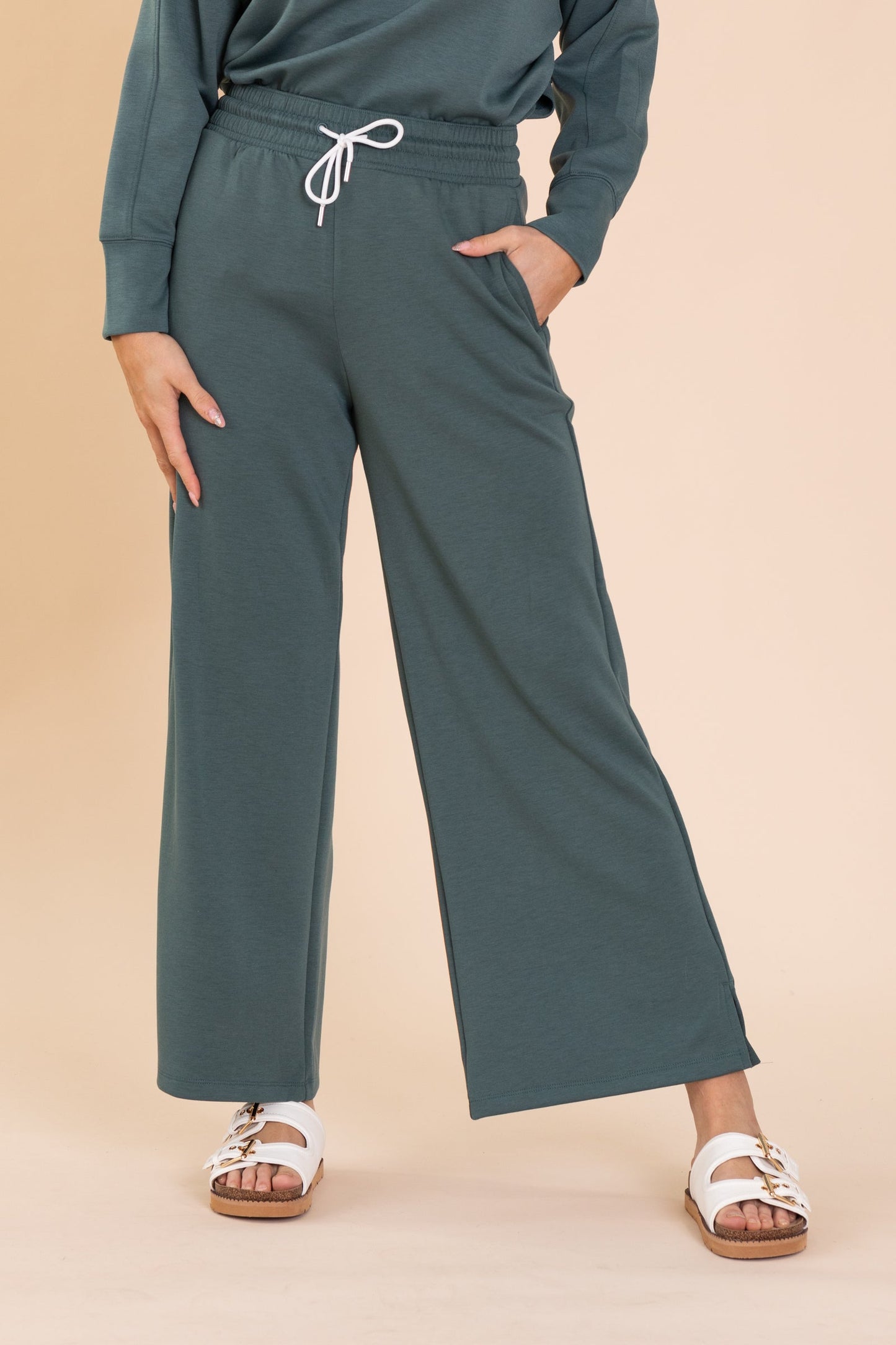 Ash Jade Scuba Drawstring Pants With Slit