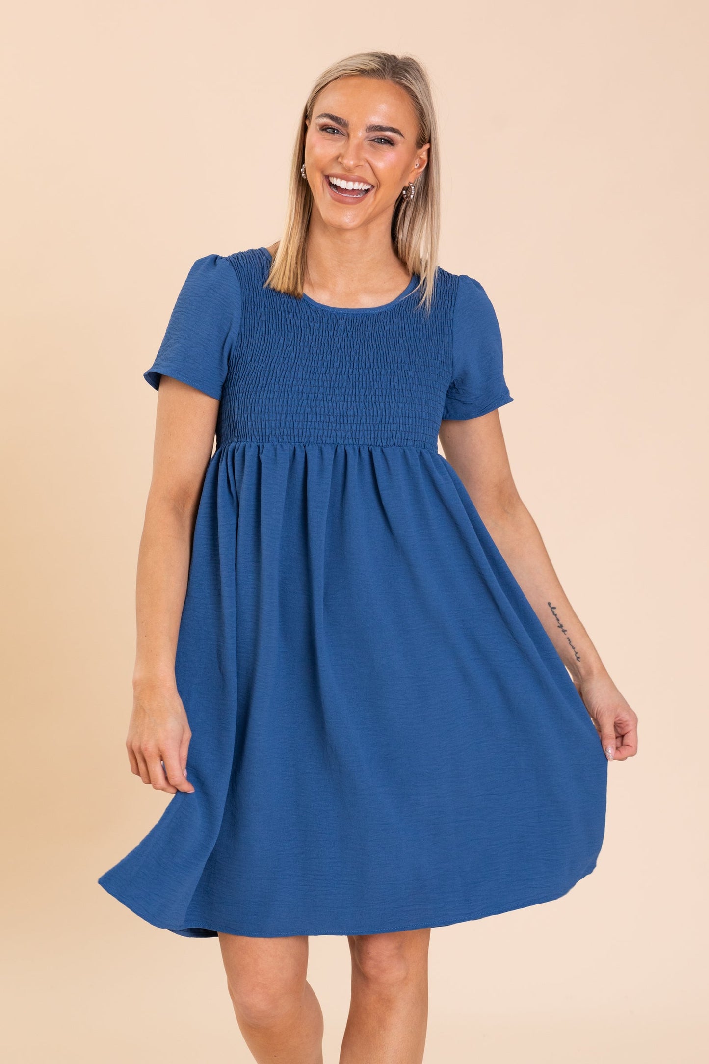 Flowy Skirt Smocked Bodice Midi Woven Dress