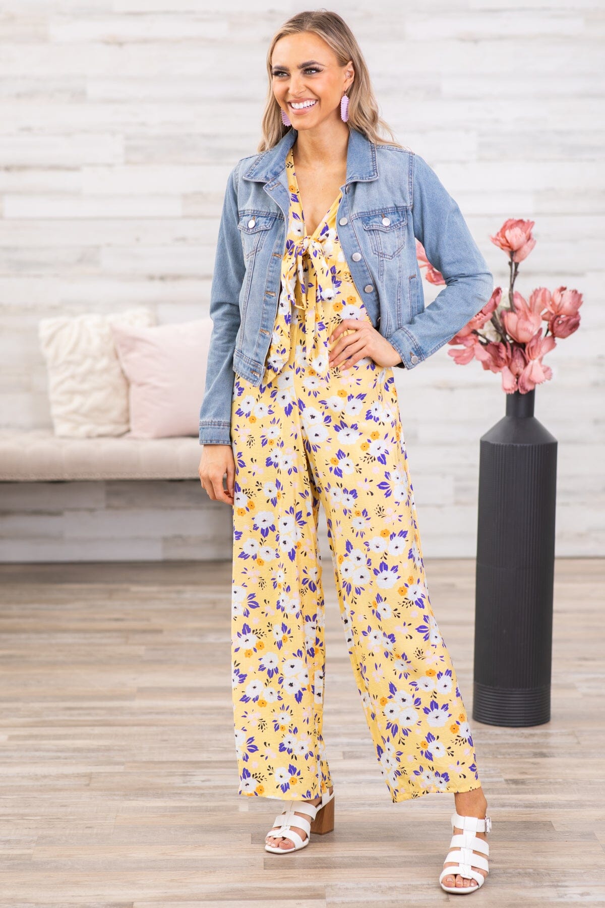 Yellow Floral Flutter Sleeve Jumpsuit