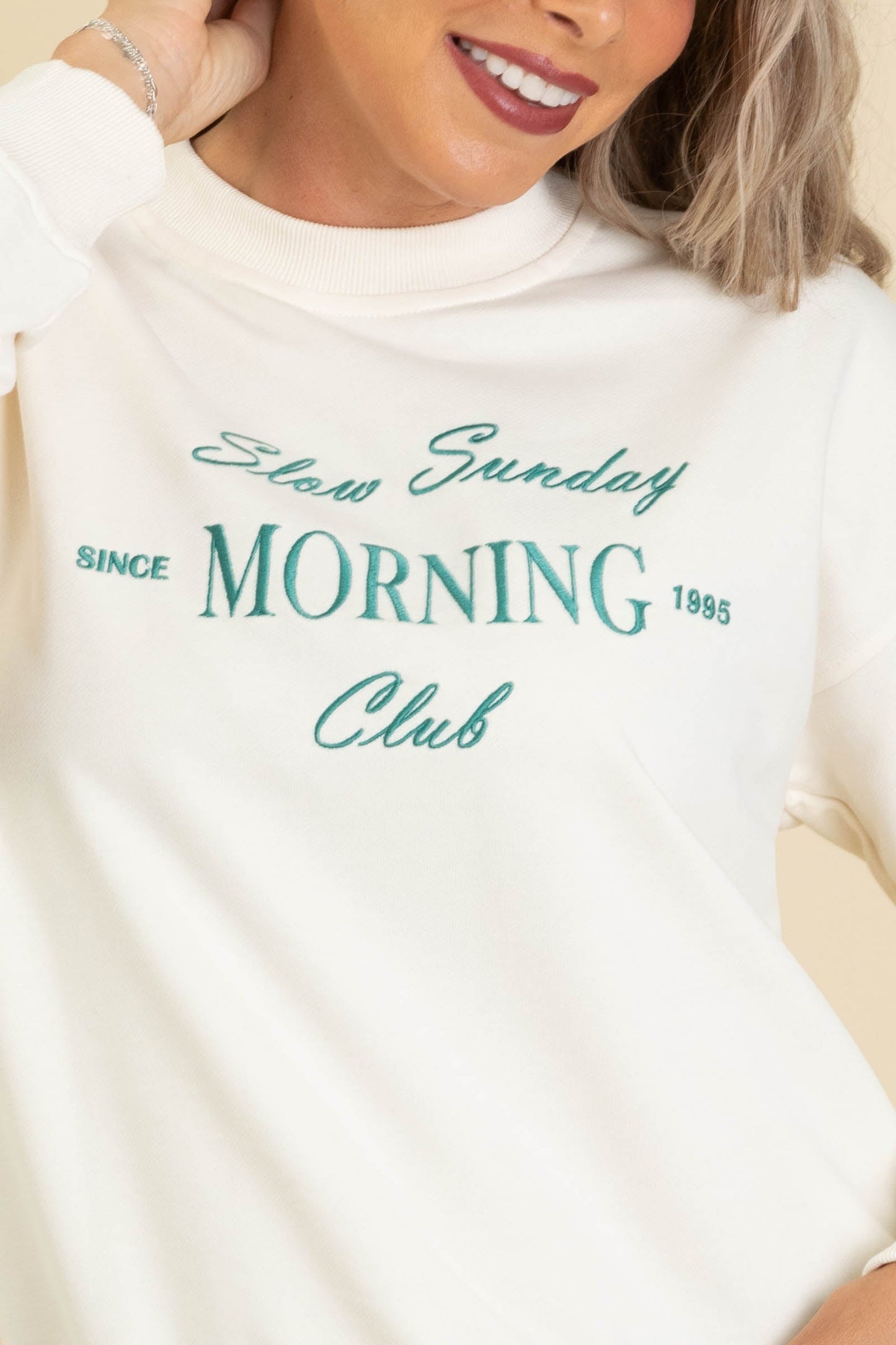 Cream Slow Sunday Morning Graphic Sweatshirt