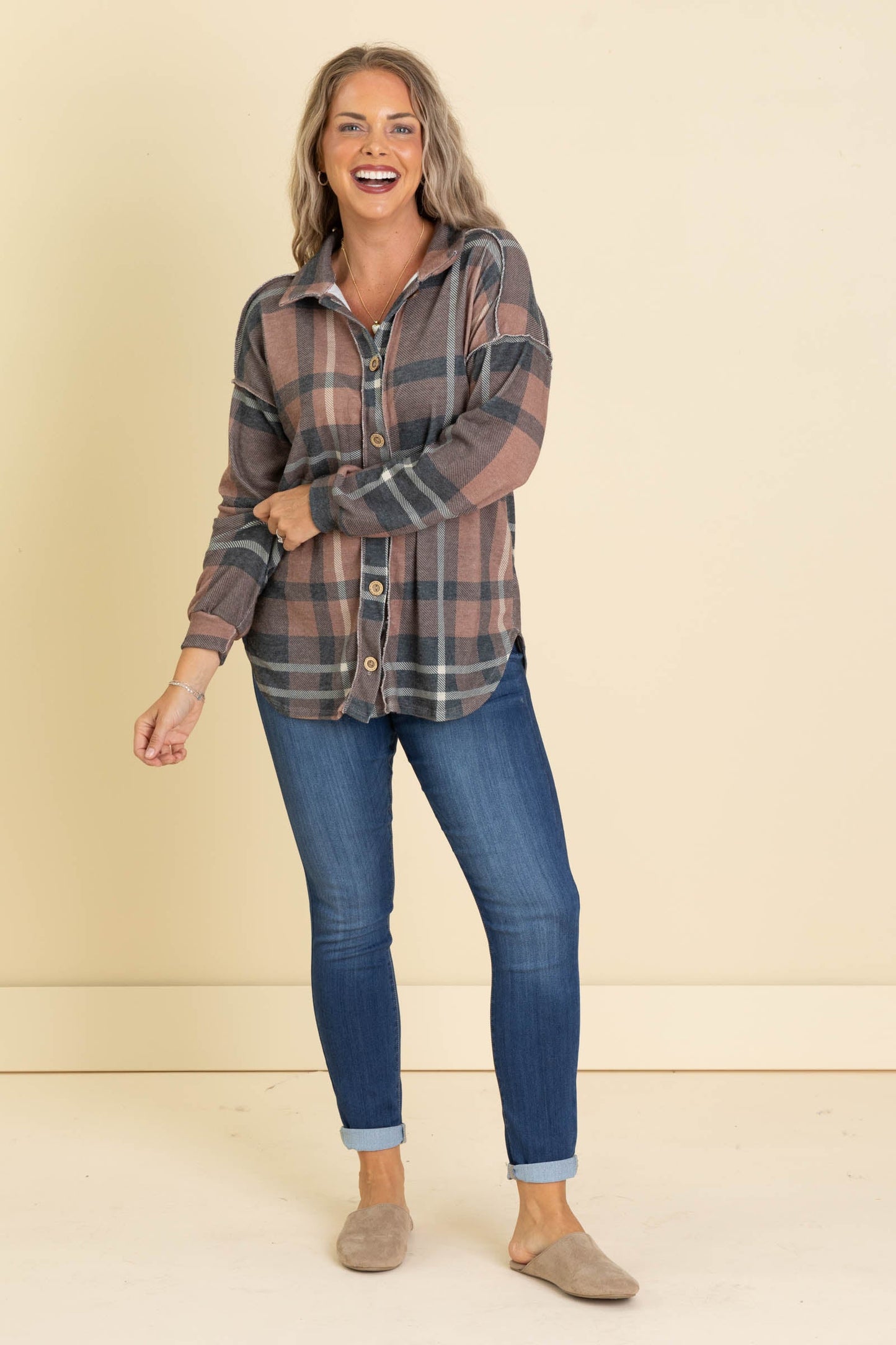 Brown Plaid Lightweight Shacket