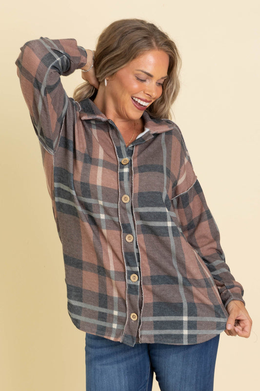 Brown Plaid Lightweight Shacket