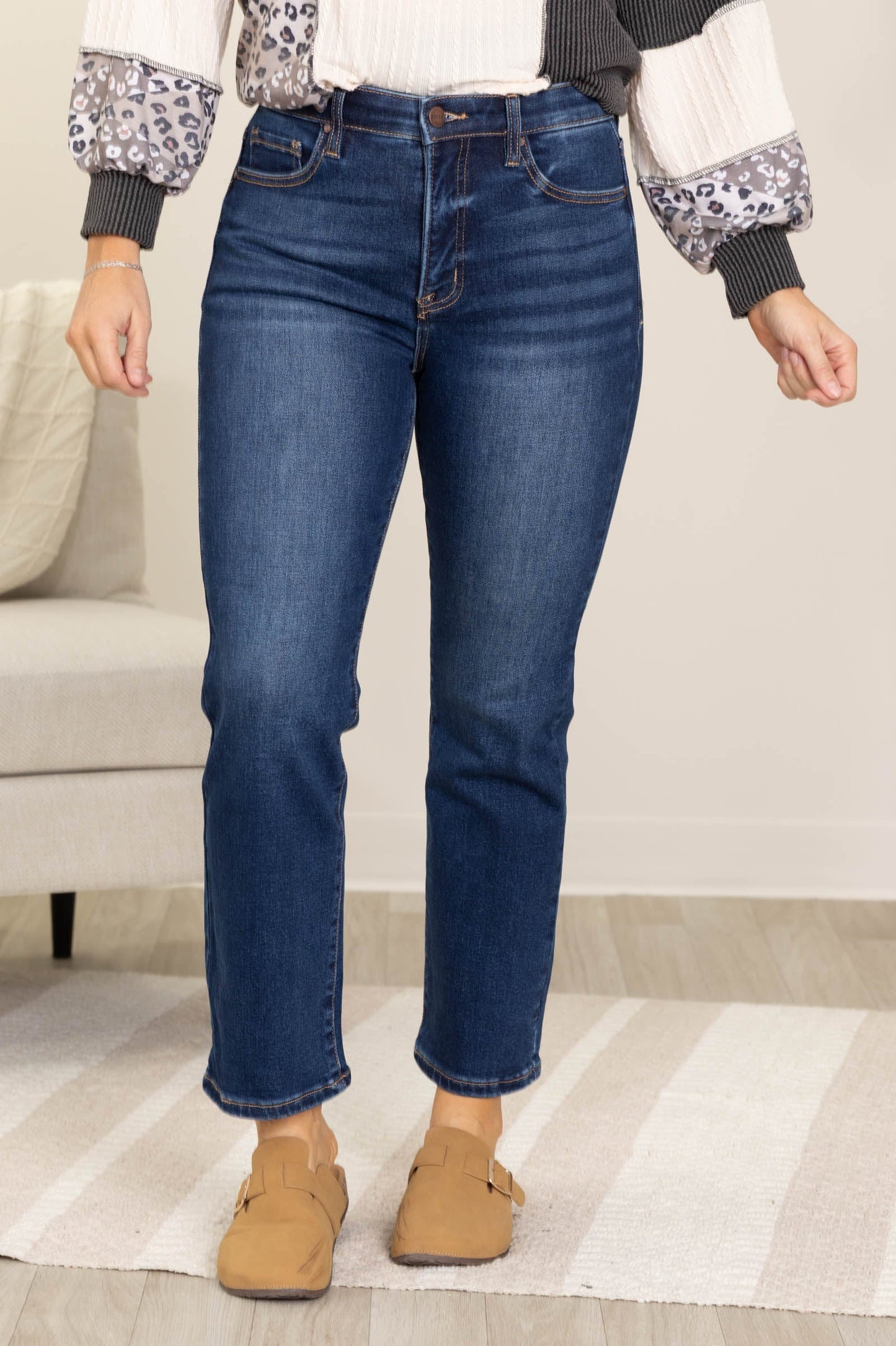 Risen Dark Tummy Control Crop Straight Pants