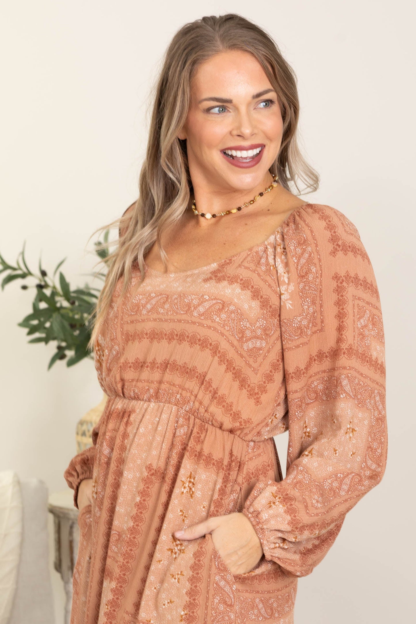 Midi Floral Long Sleeve Dresses With Pockets