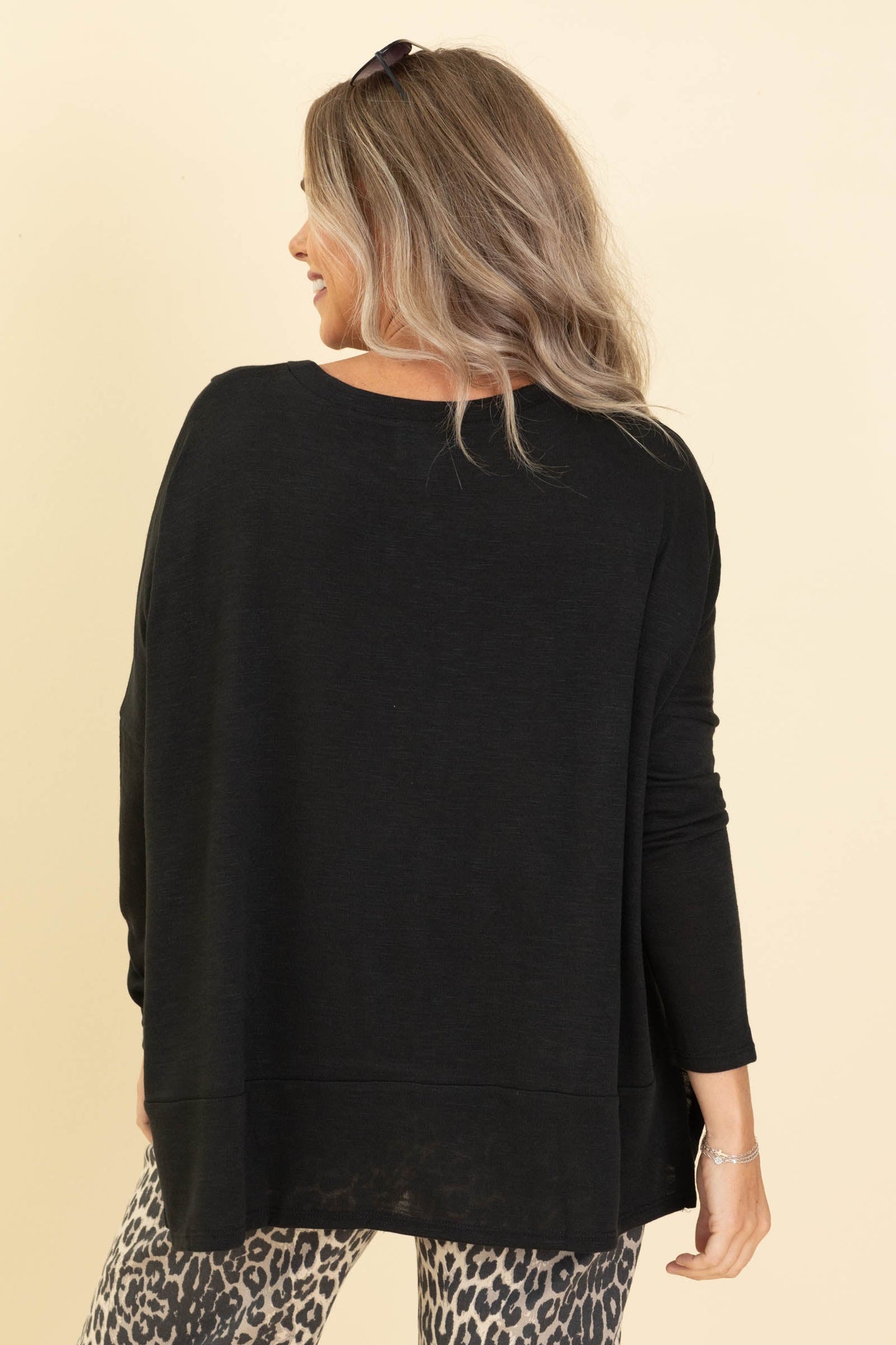 Solid Knit Tops Long Sleeves With Side Pockets