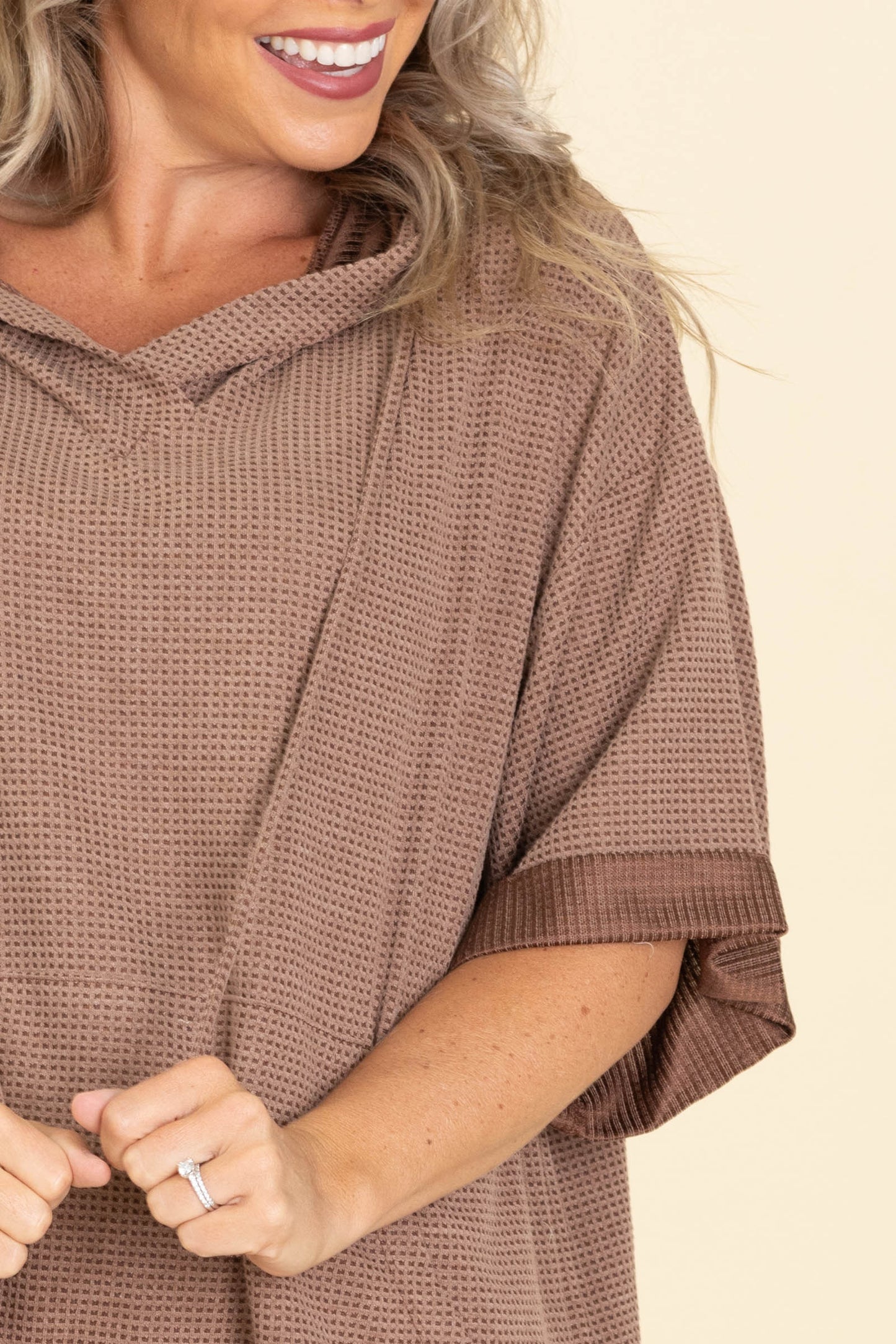 Oversized Waffle Knit Hoodie Tops