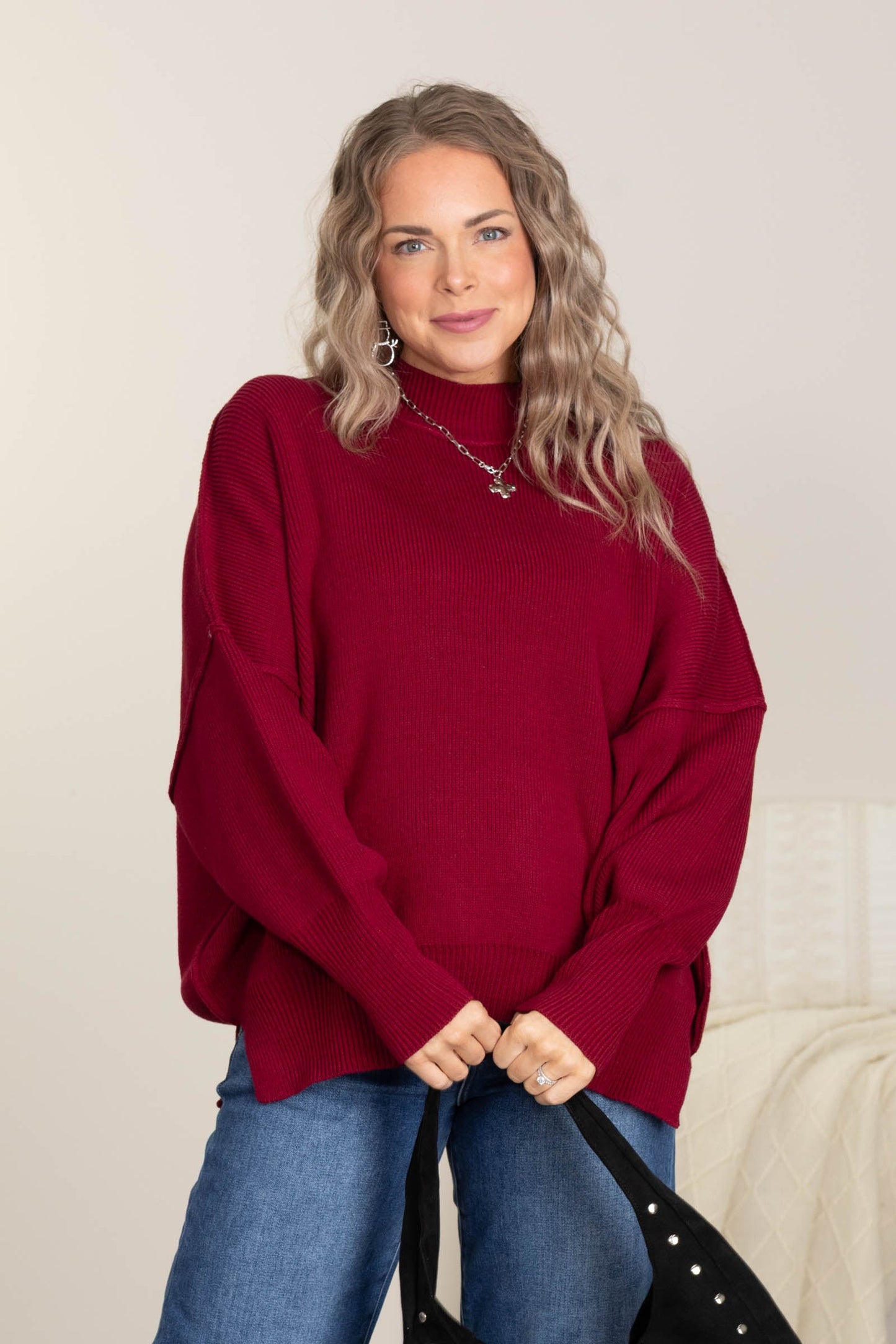 Boyfriend Fit Sweater With Side Slit
