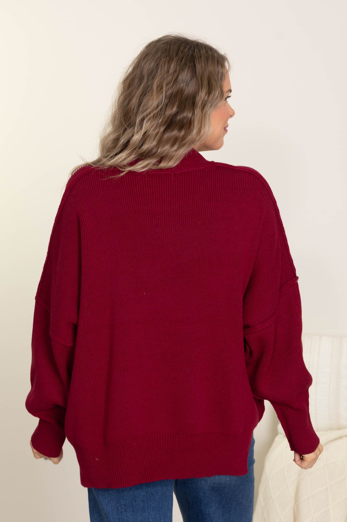 Boyfriend Fit Sweater With Side Slit