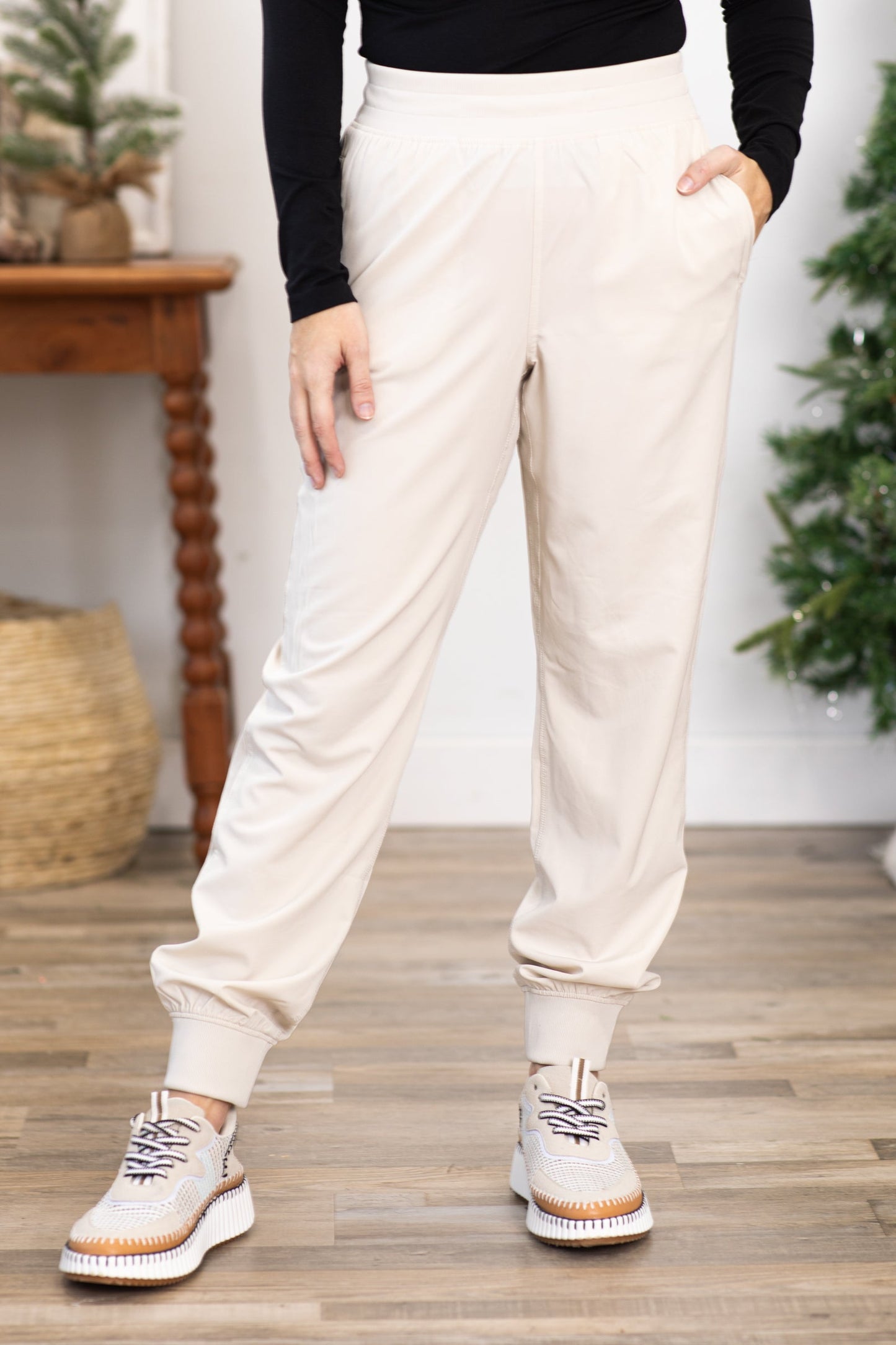 Light Beige Mid Rise Joggers