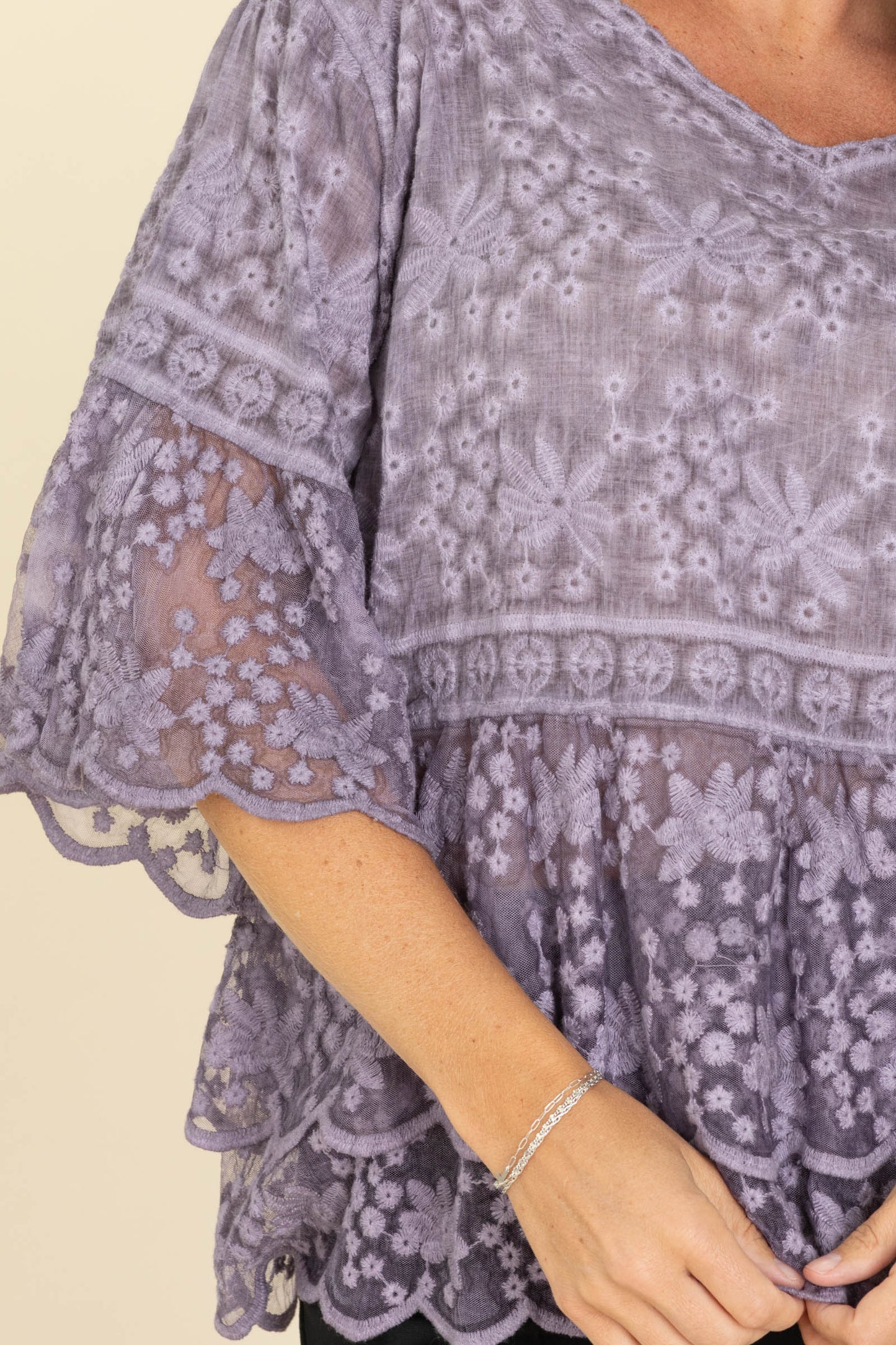 Lavender Lace Bell Sleeve Knit Top