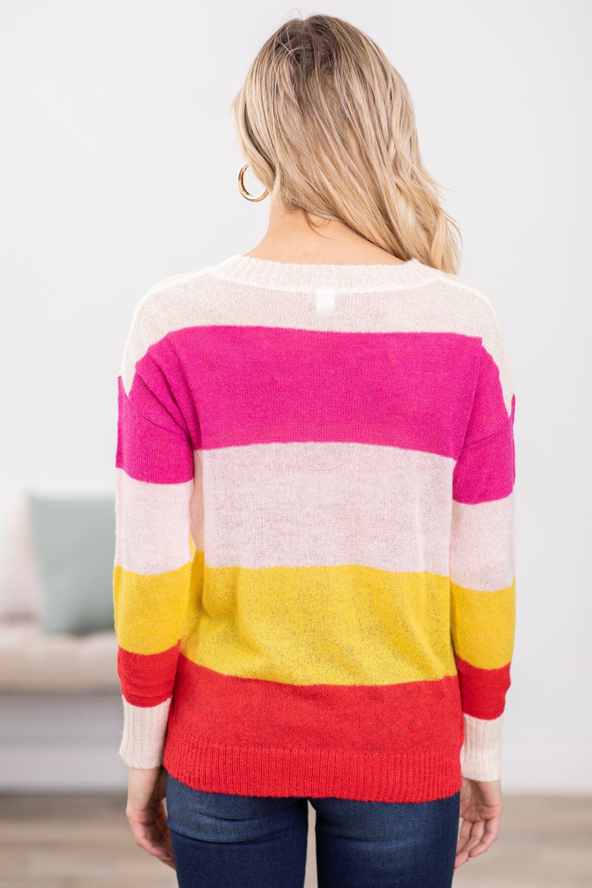 Hot Pink and Yellow Colorblock Sweater