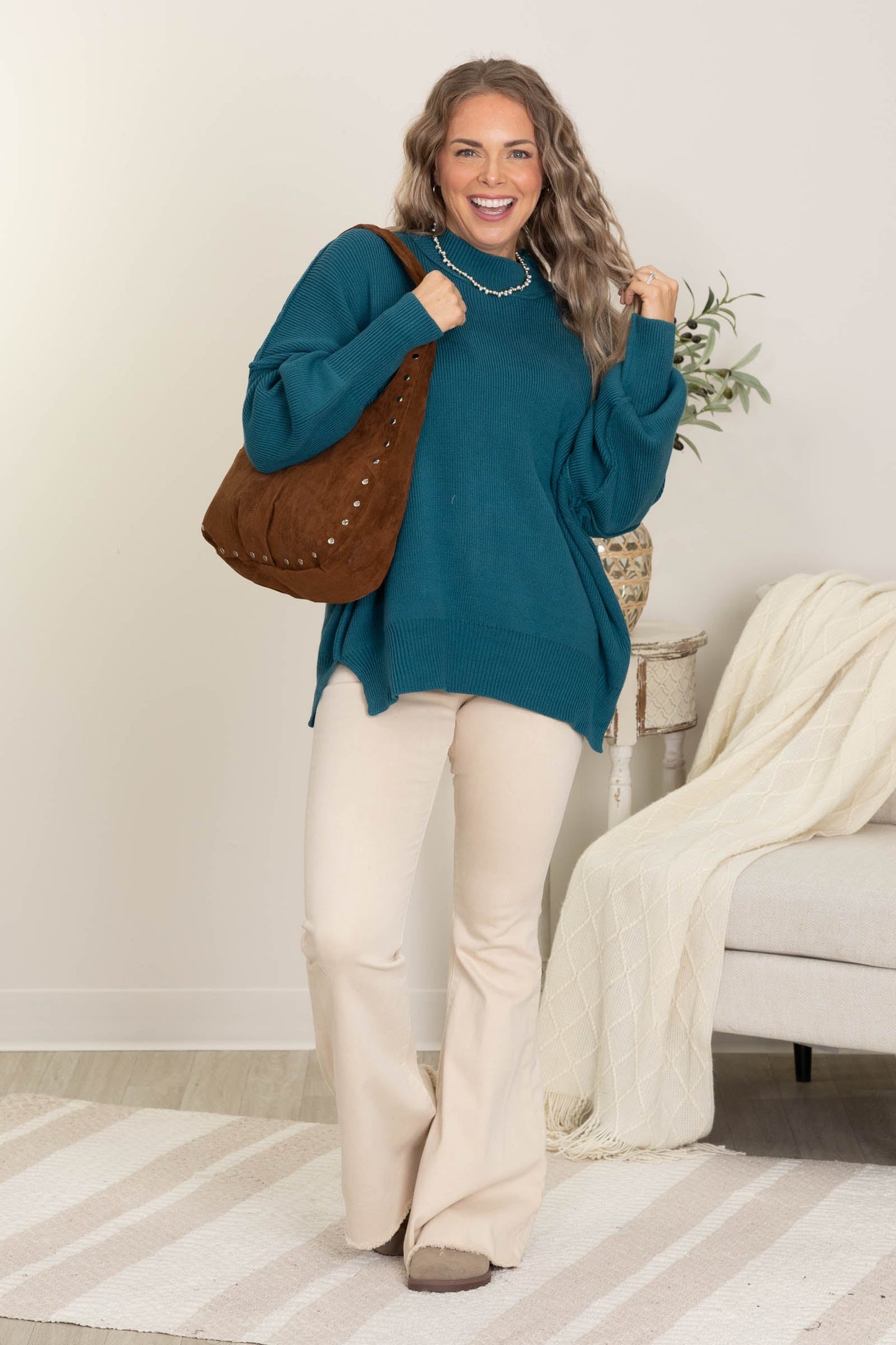 Boyfriend Fit Sweater With Side Slit