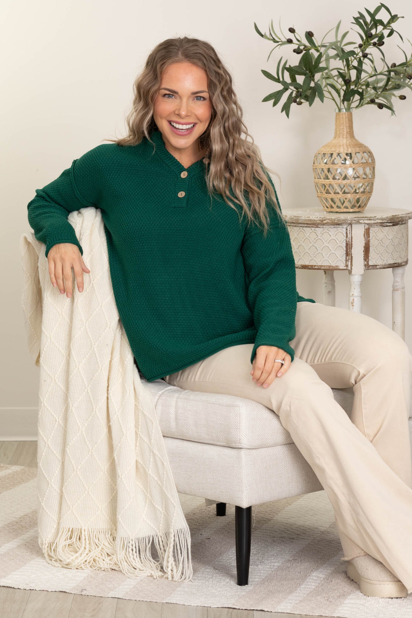 Henley Sweater With Button Detail