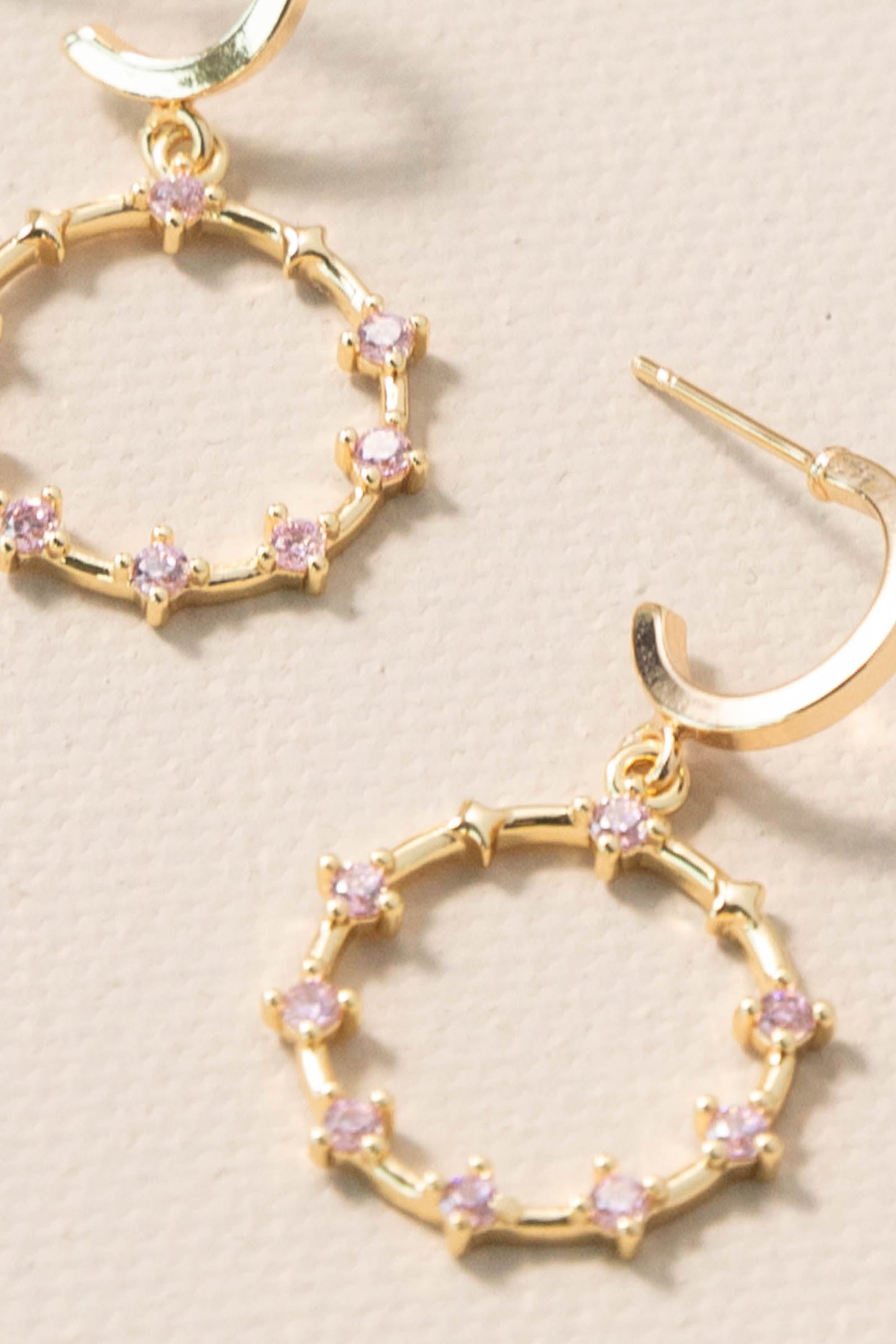 Gold Earrings With Pink Stones