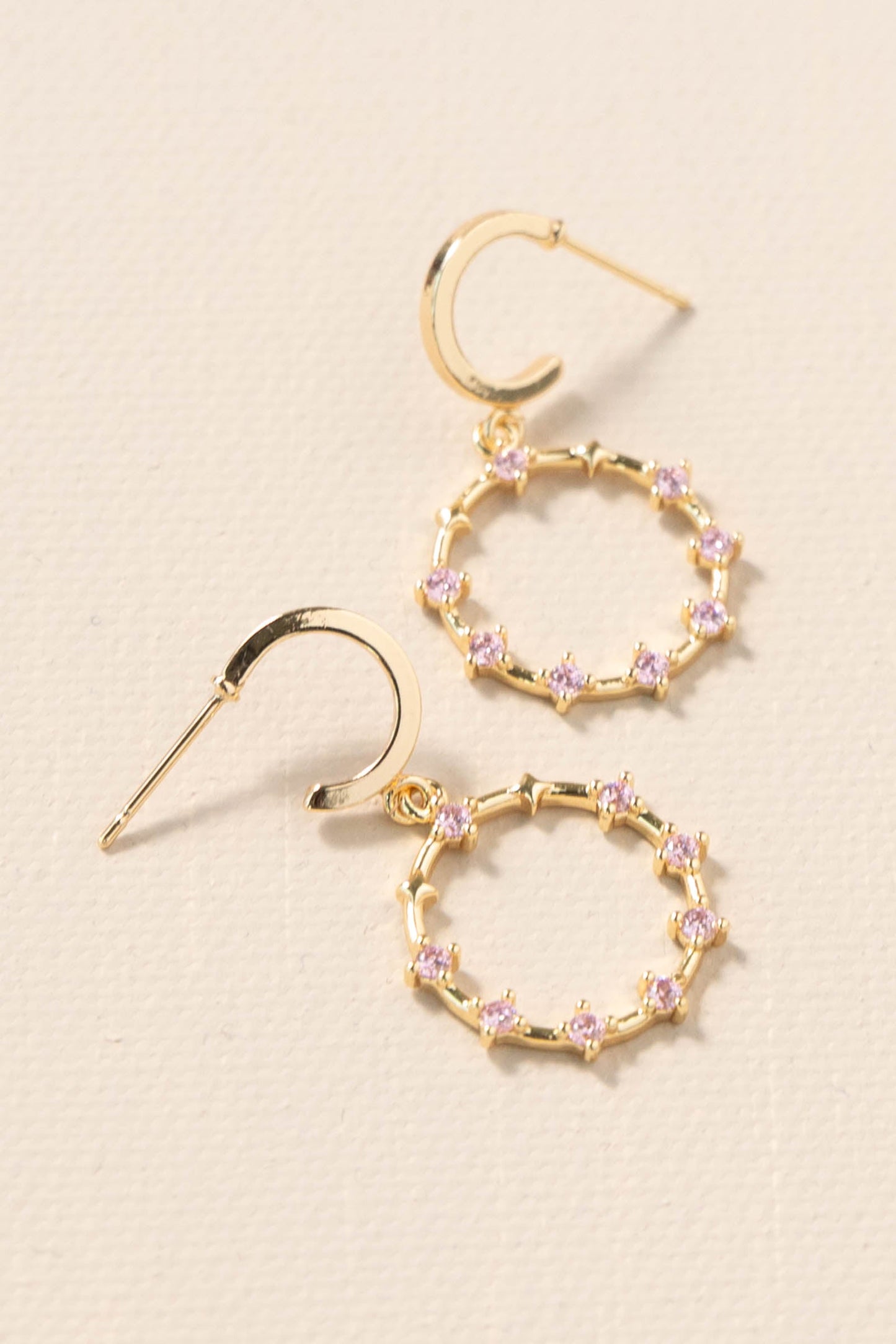 Gold Earrings With Pink Stones