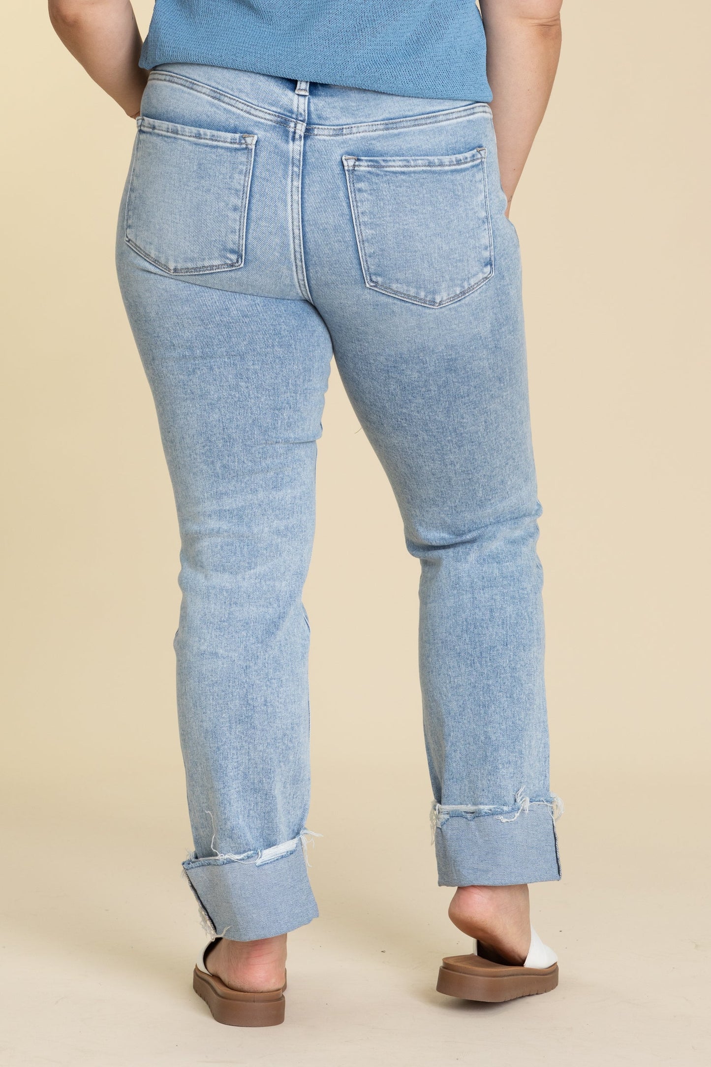 Risen High Rise Crop Straight Cuffed Jeans