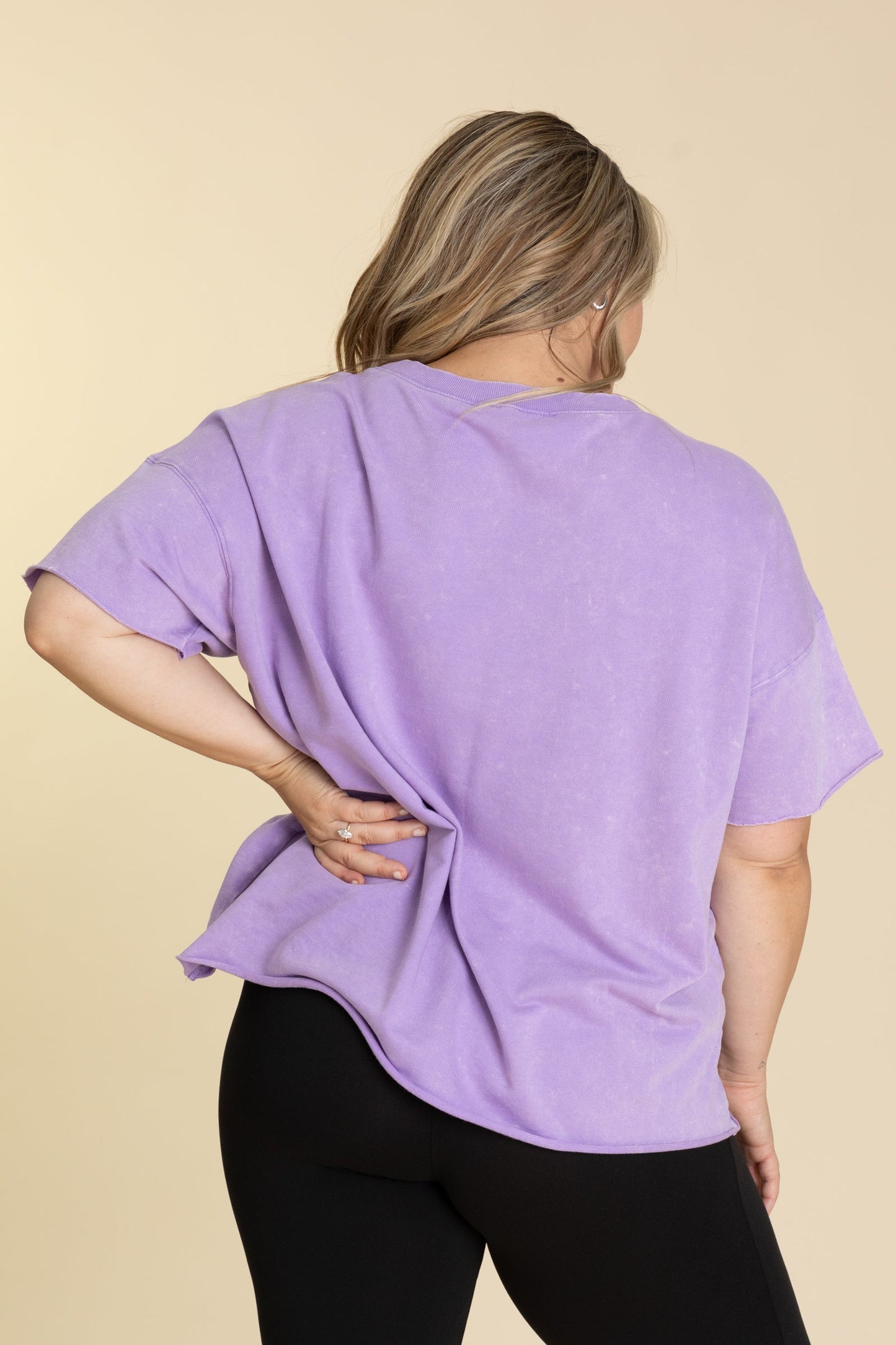 Acid Wash French Terry Drop Shoulder Knit Tops