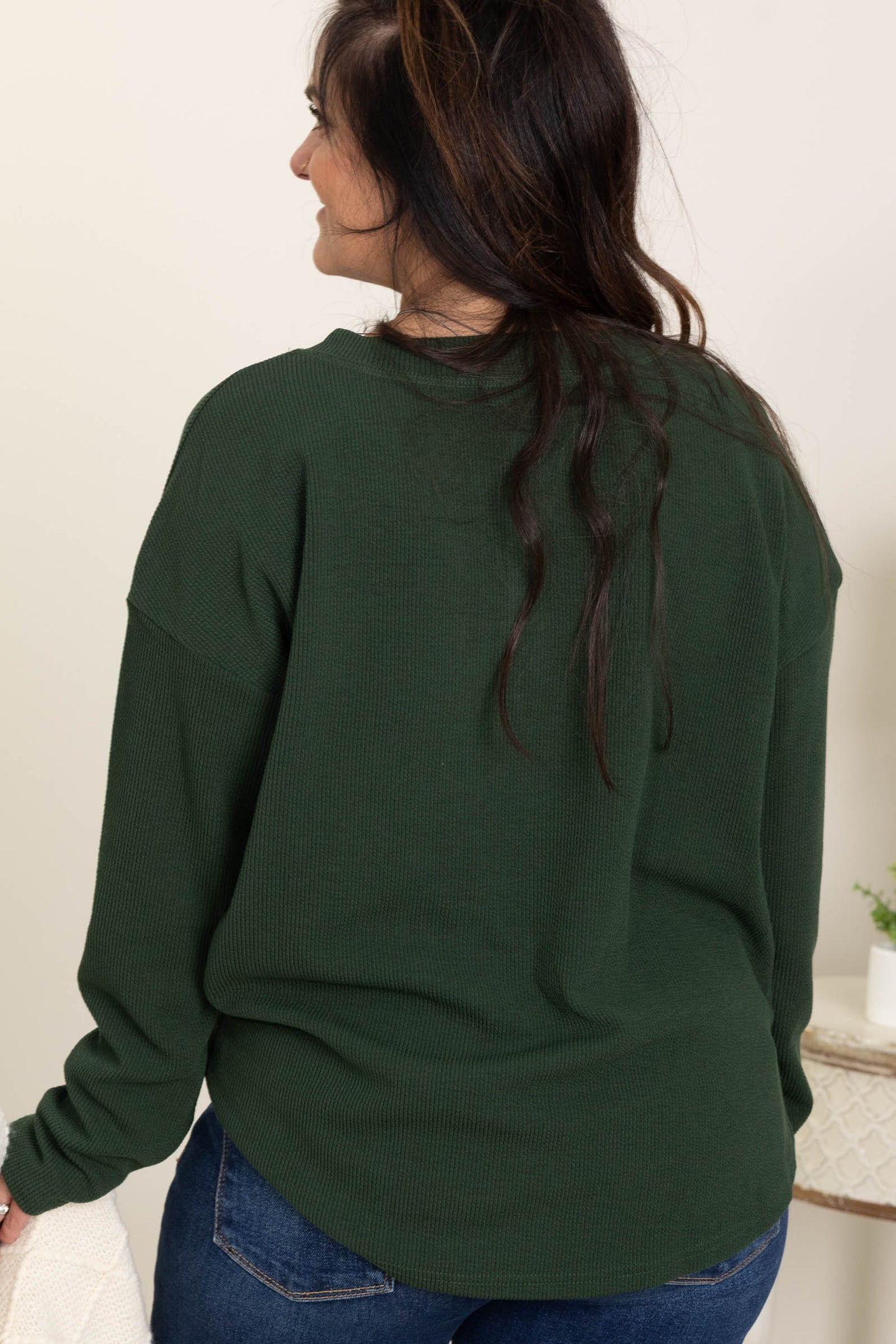 Hunter Green Button Down Long Sleeve Knit Top