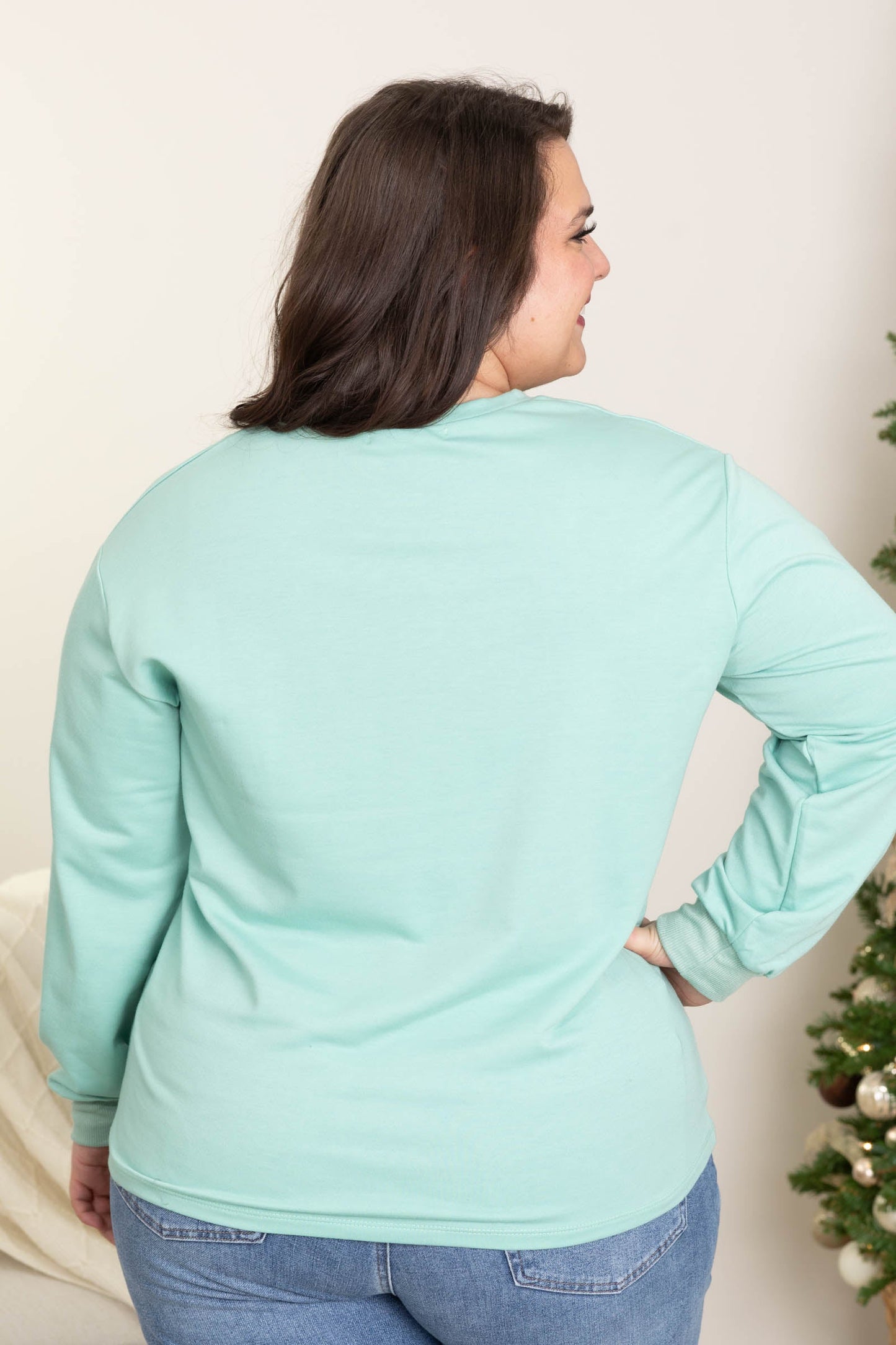Mint Long Sleeve With Sequin Christmas Tree