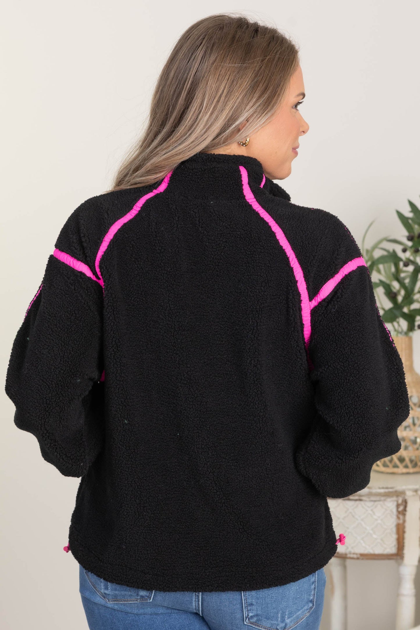 Contrast Edge Half Zip Up Sherpa Jackets