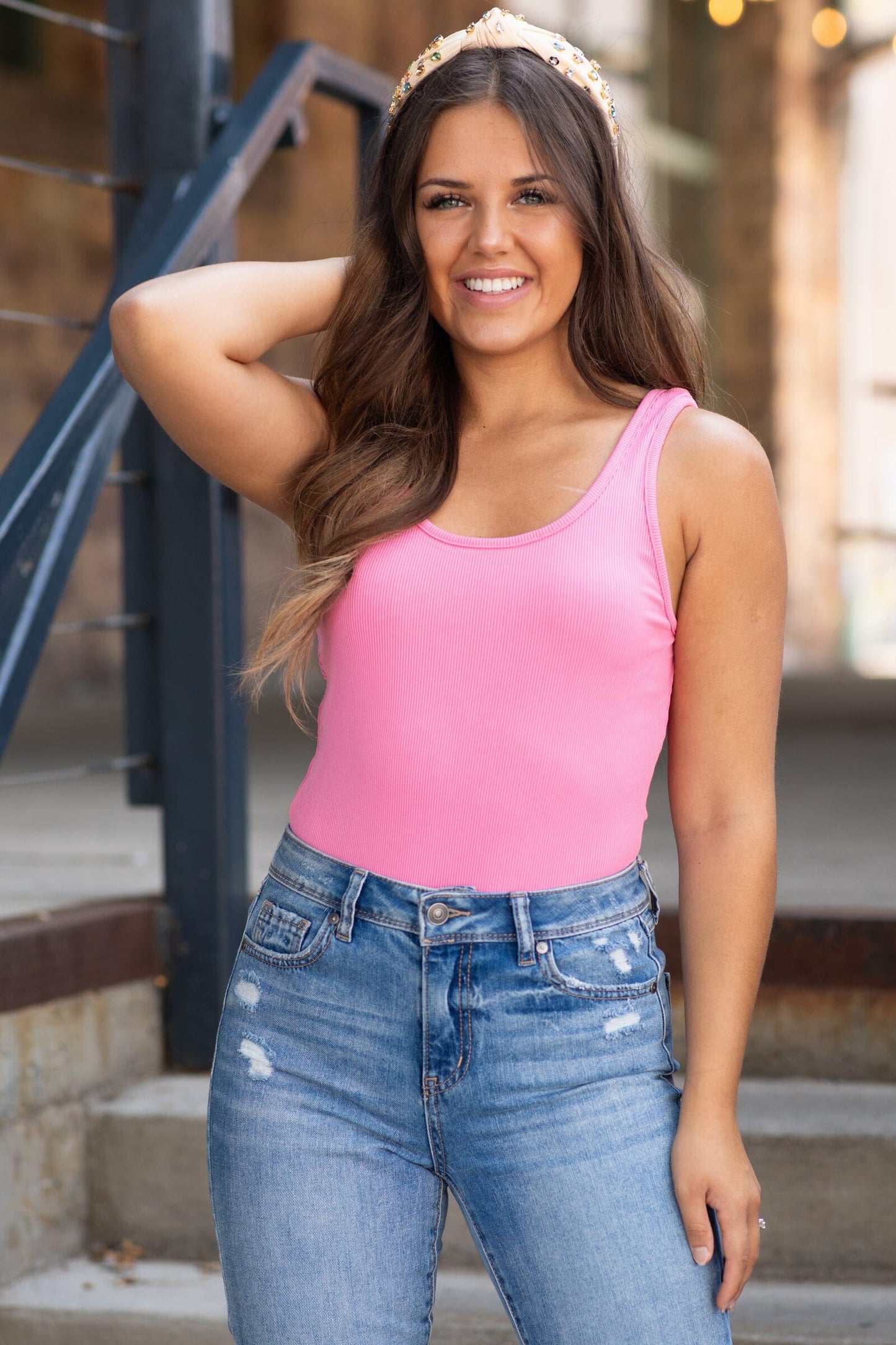 Pink Round Neck Bodysuit