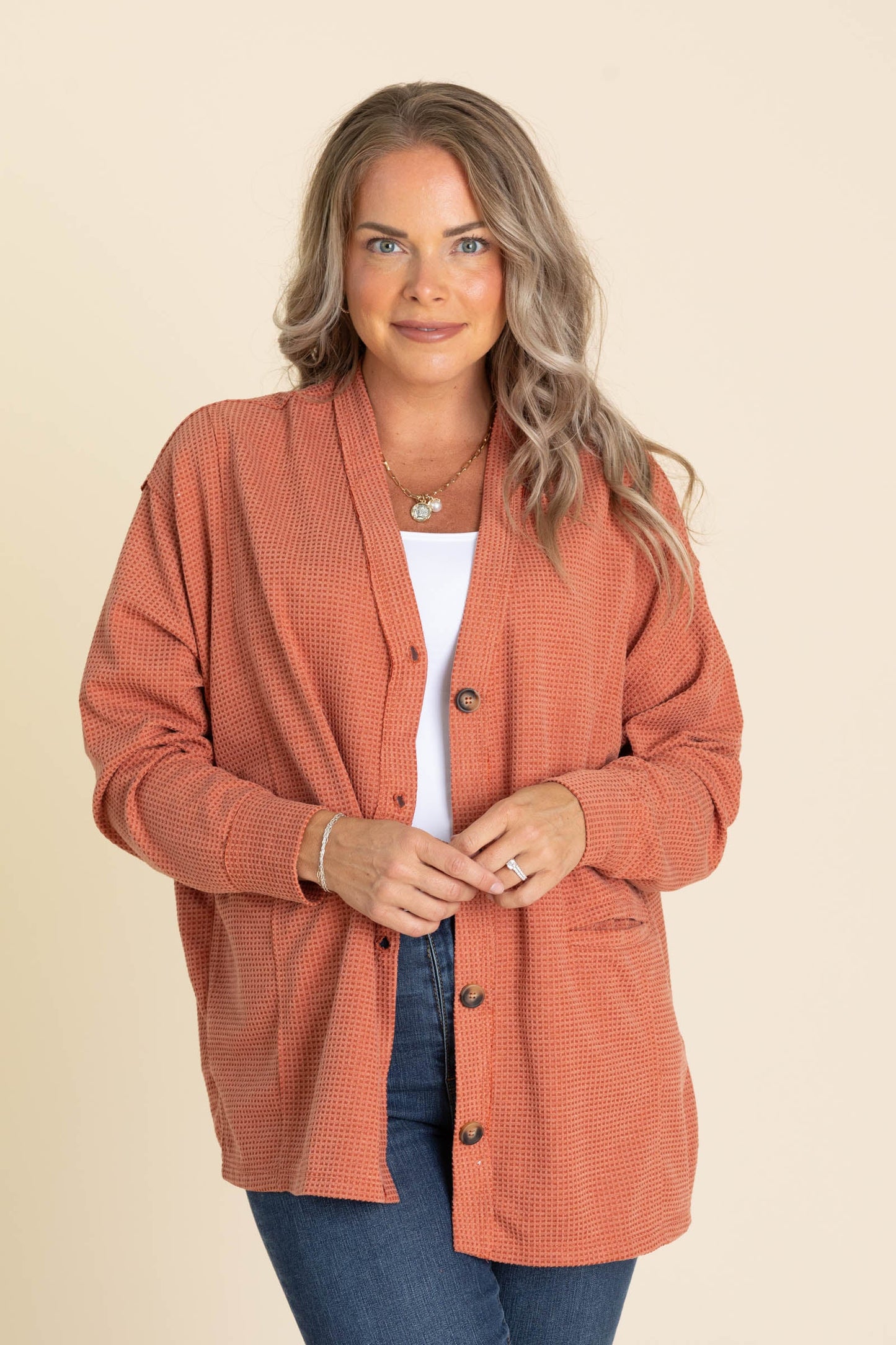 Knit Button Up Cardigans With Pockets