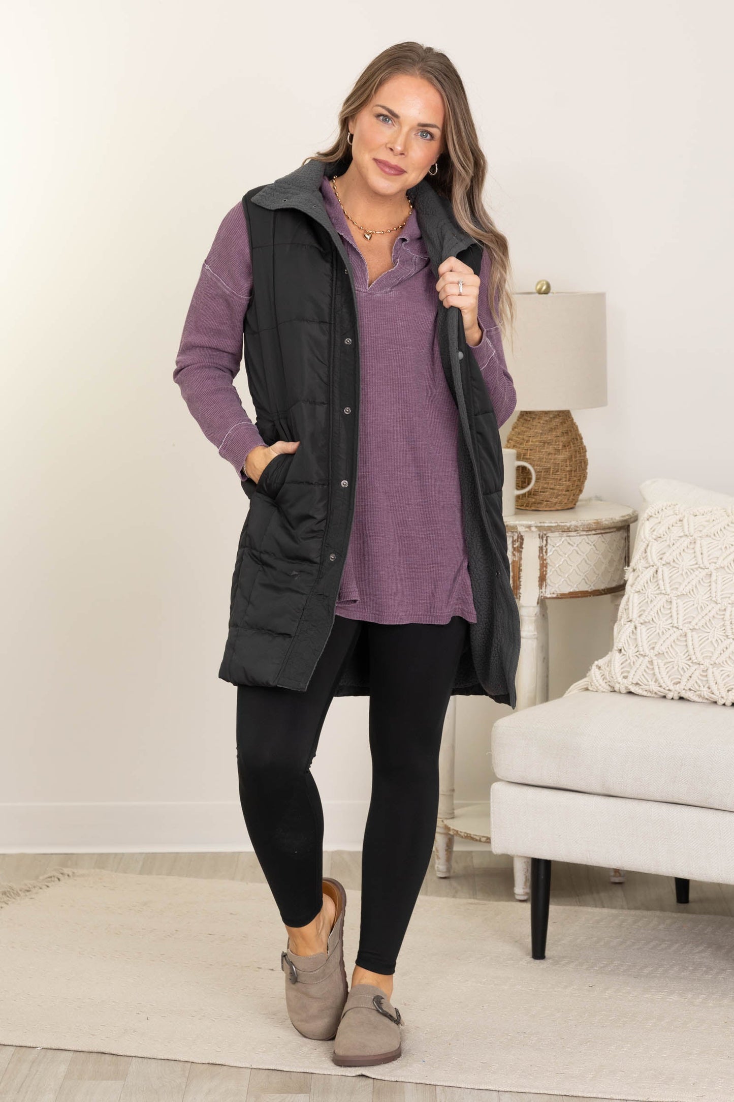 Waffle Knit Oversized Collared Long Sleeve Tops