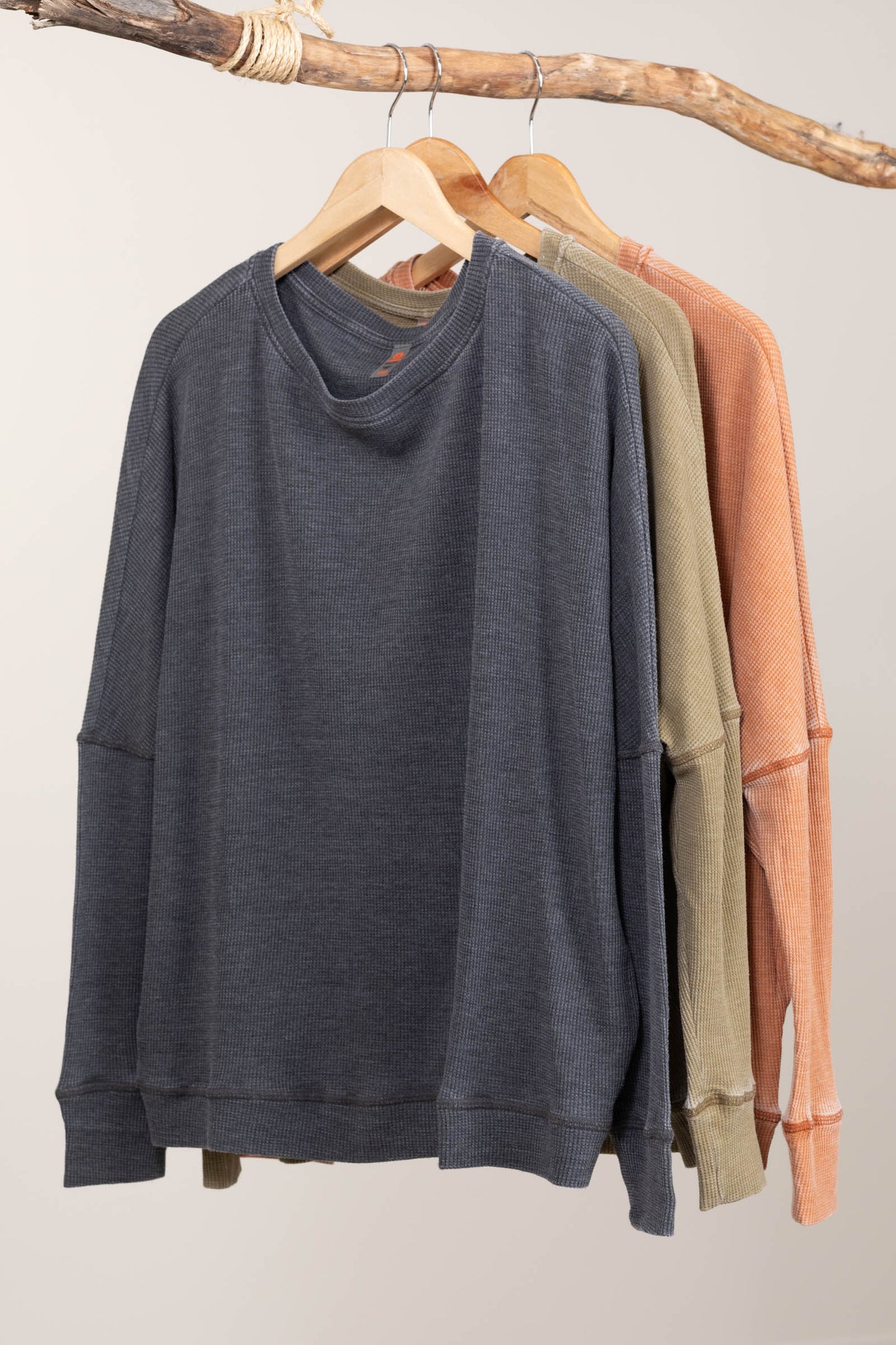 Waffle Boyfriend Fit Round Neck Pullover