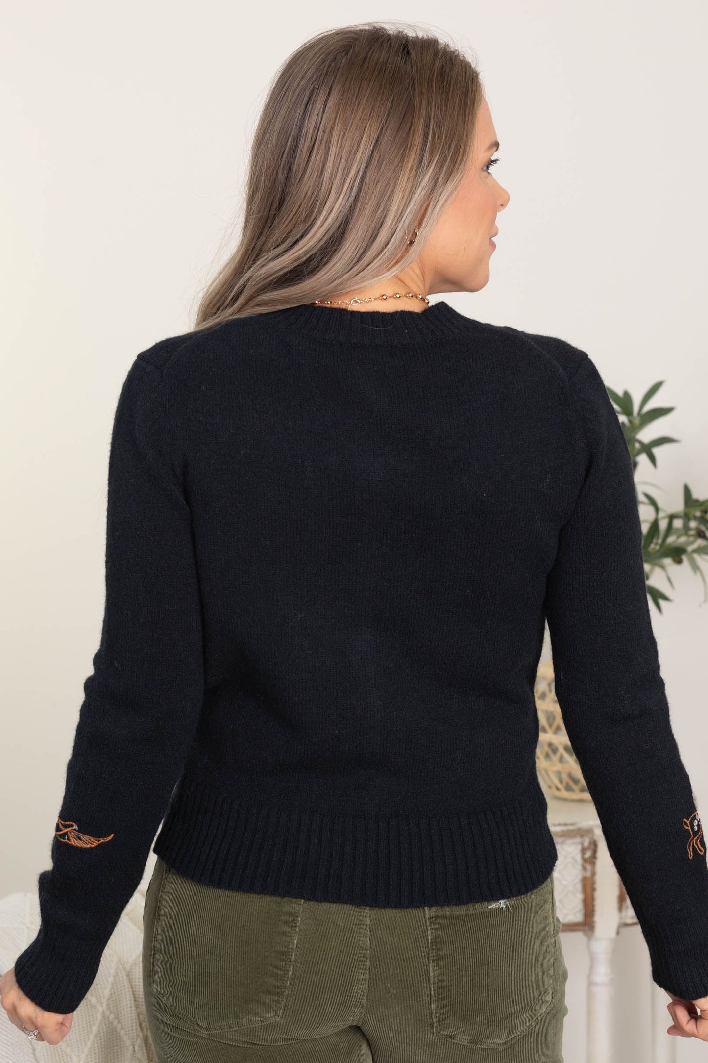 Black Animal Embroidery Detail Button Cardigan