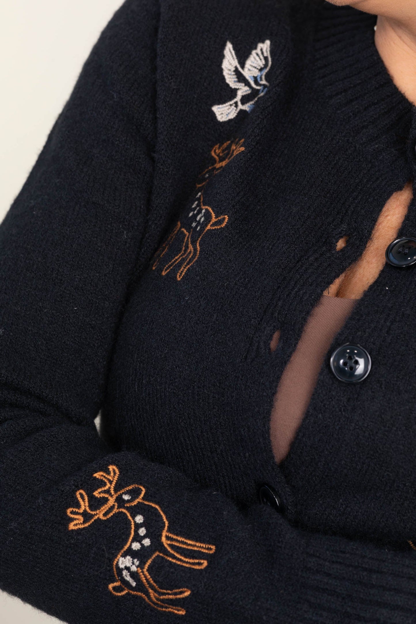 Black Animal Embroidery Detail Button Cardigan