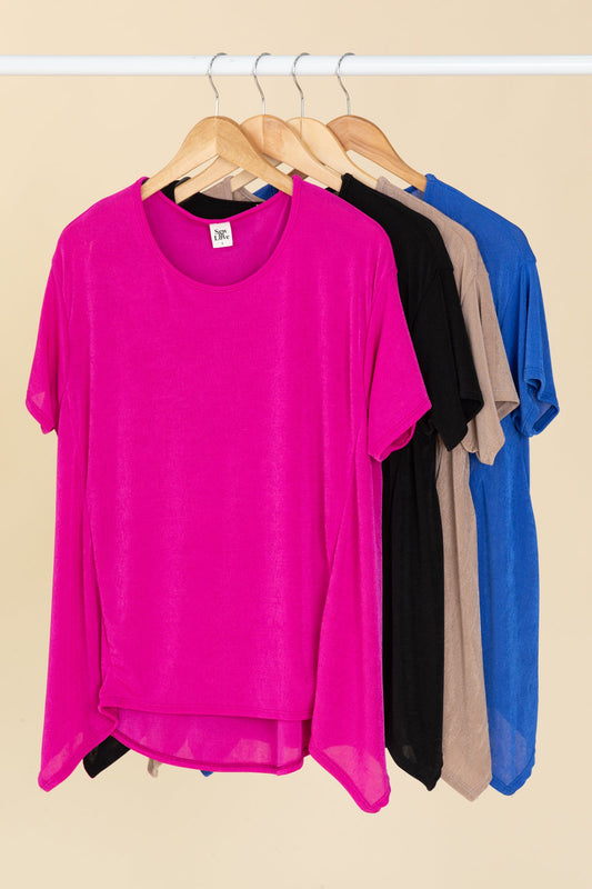 Solid Knit Round Neck Short Sleeve Tops