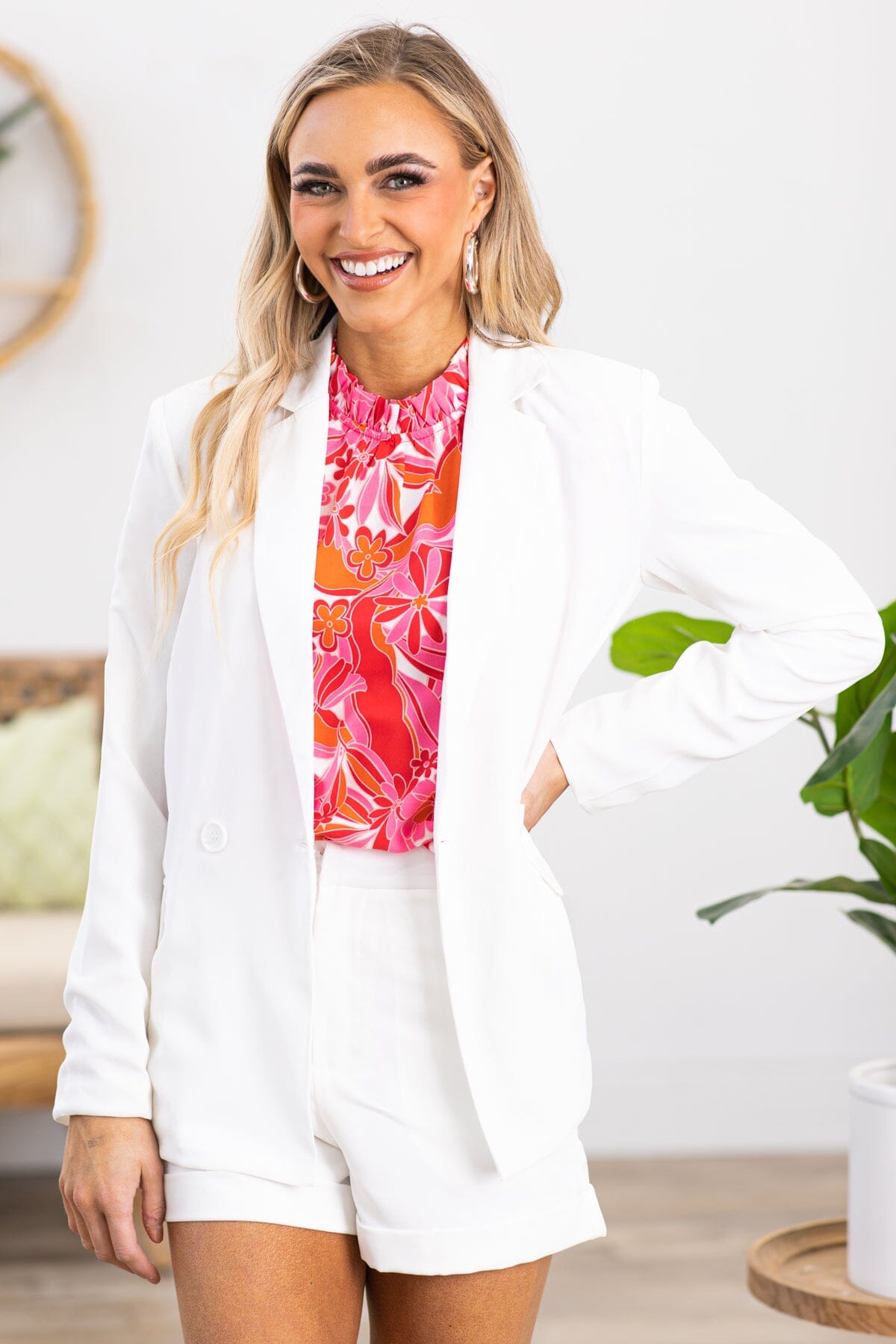 White Cuffed Dress Shorts